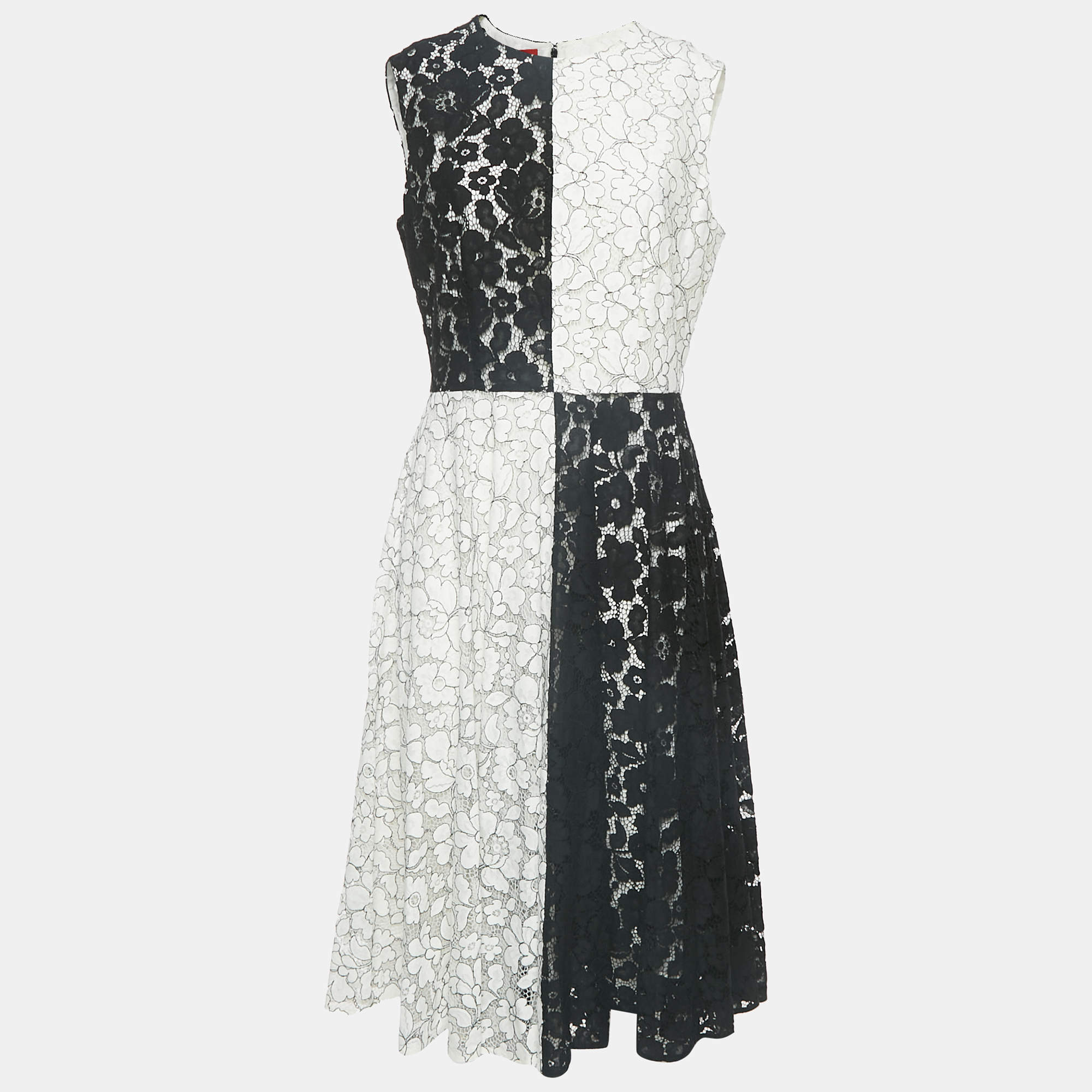 مملوكة مسبقًا CH Carolina Herrera Black/White Floral Lace Sleeveless Midi Dress L