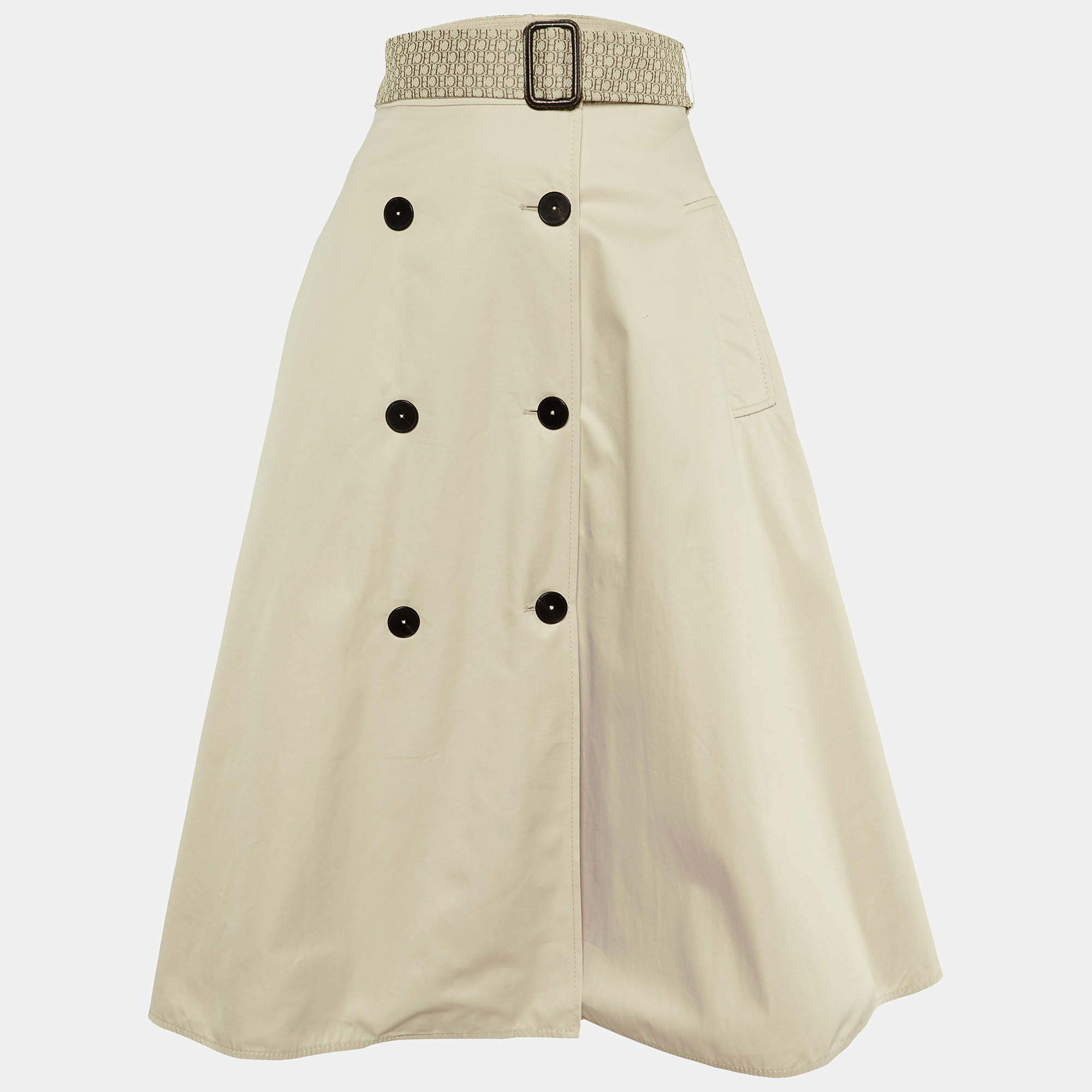 Pre Owned CH Carolina Herrera Beige Cotton Button Front Midi Skirt M