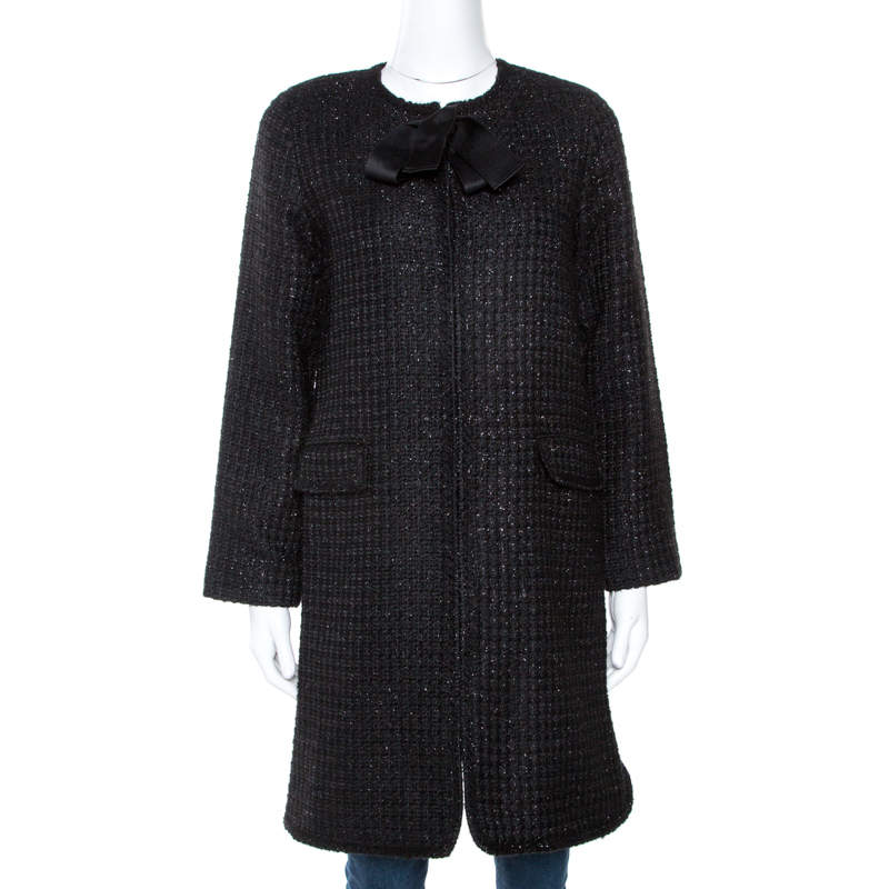 Pre Owned CH Carolina Herrera Black Lurex Tweed Coat M