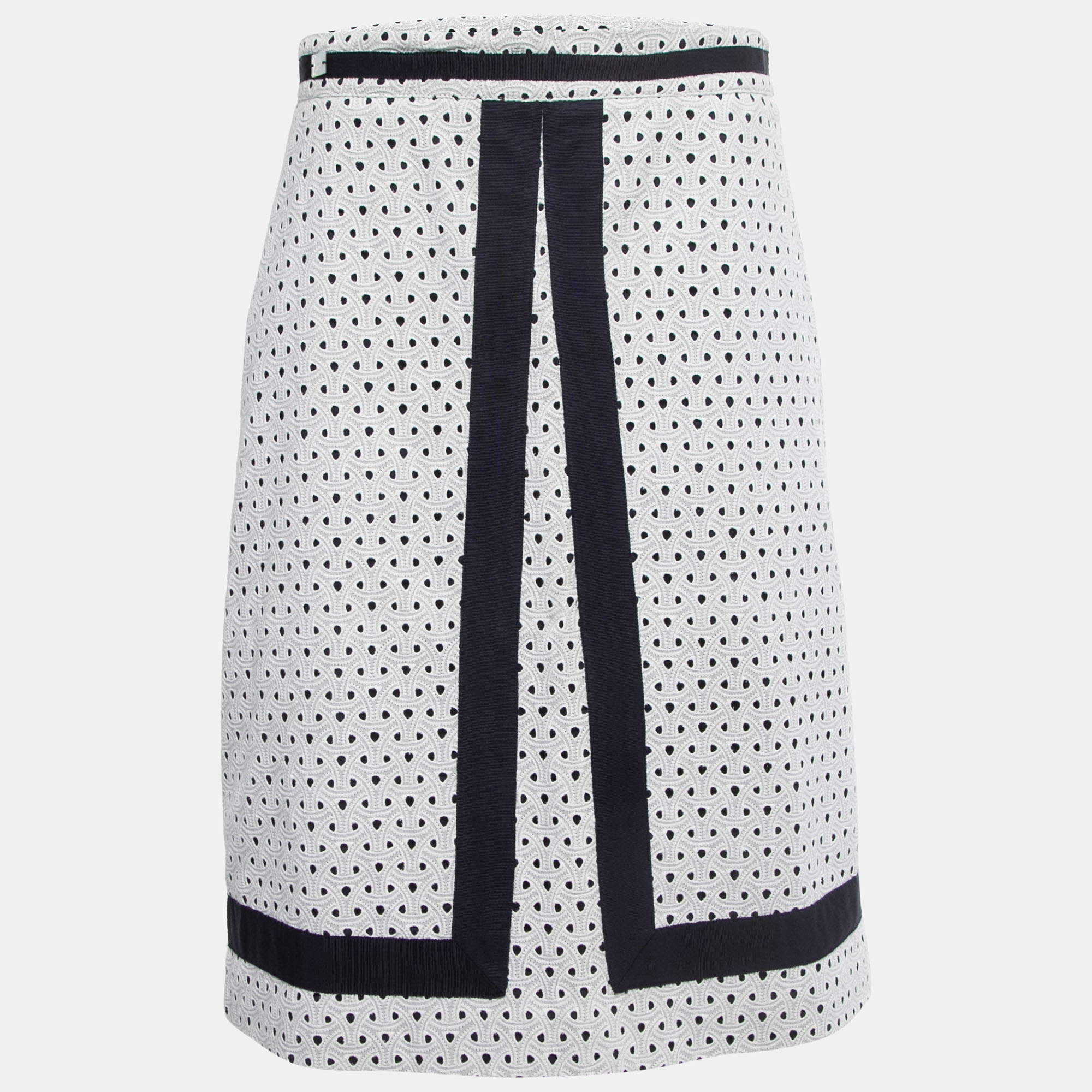 CH Carolina Herrera White Eyelet Cotton A-Line Skirt M