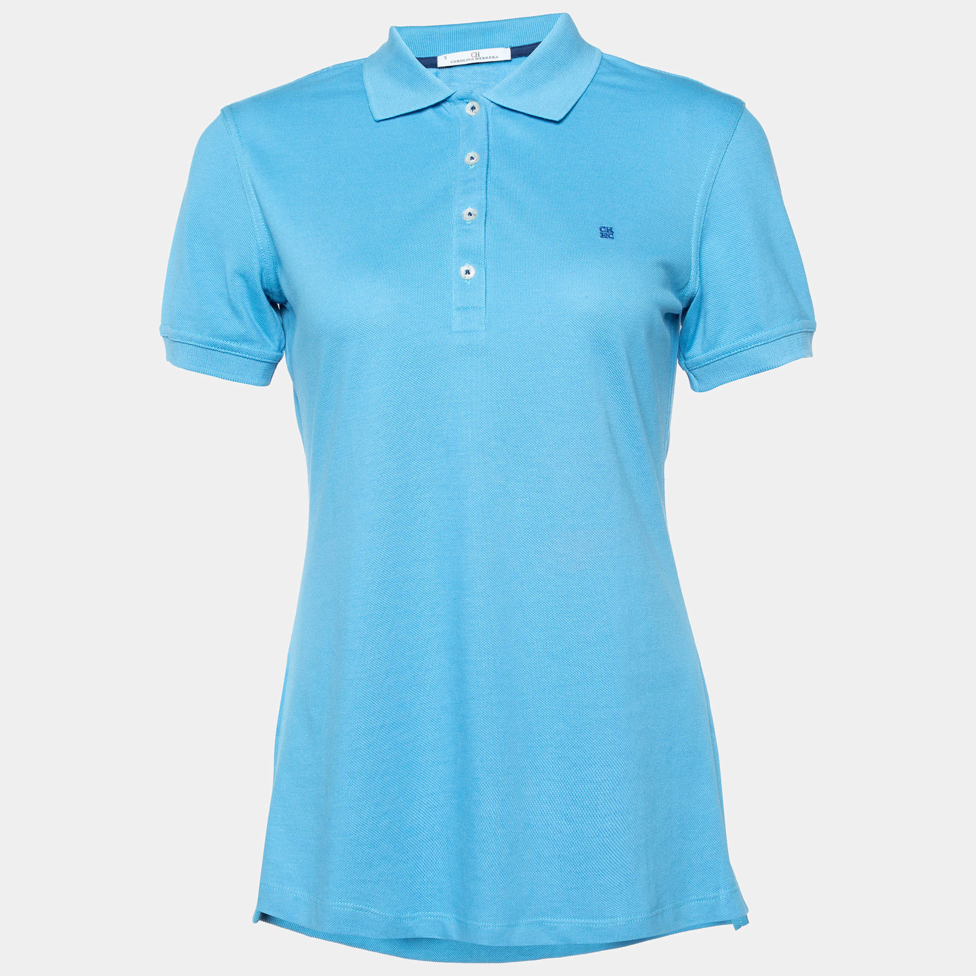 CH Carolina Herrera Blue Cotton Pique Polo T-Shirt S
