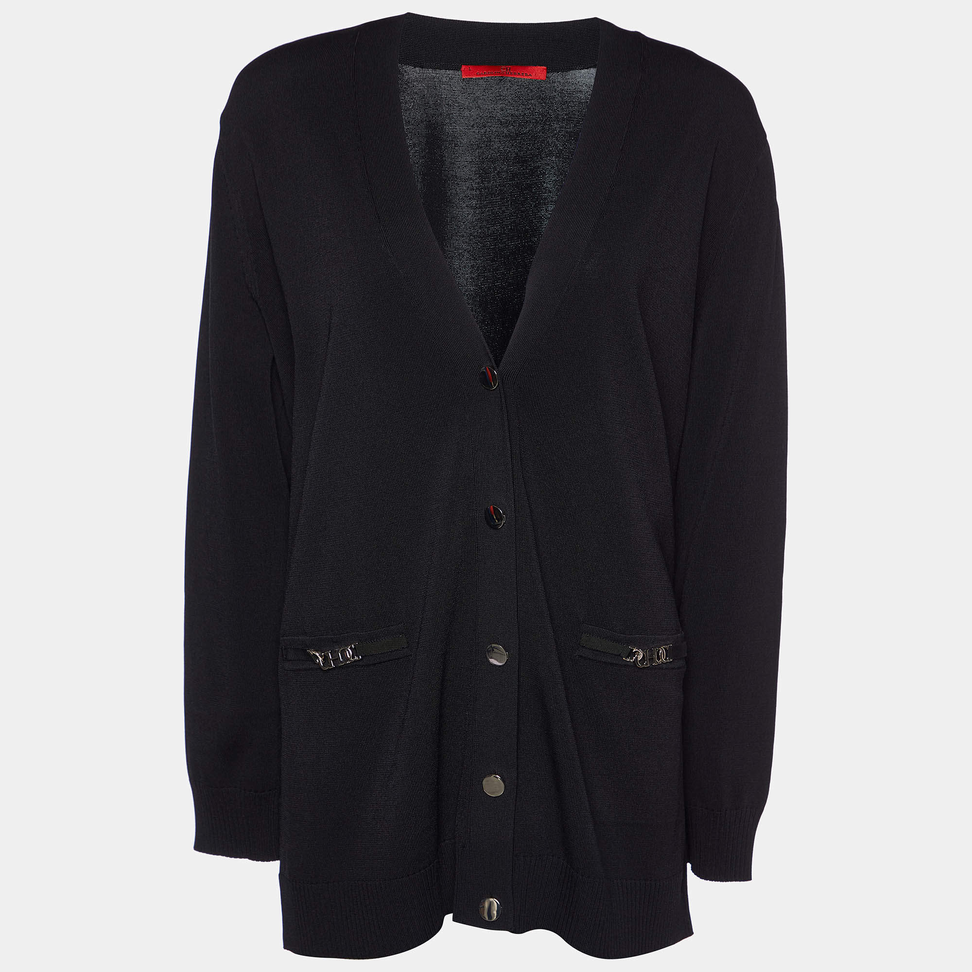 CH Carolina Herrera Black Knit Button Front Cardigan L