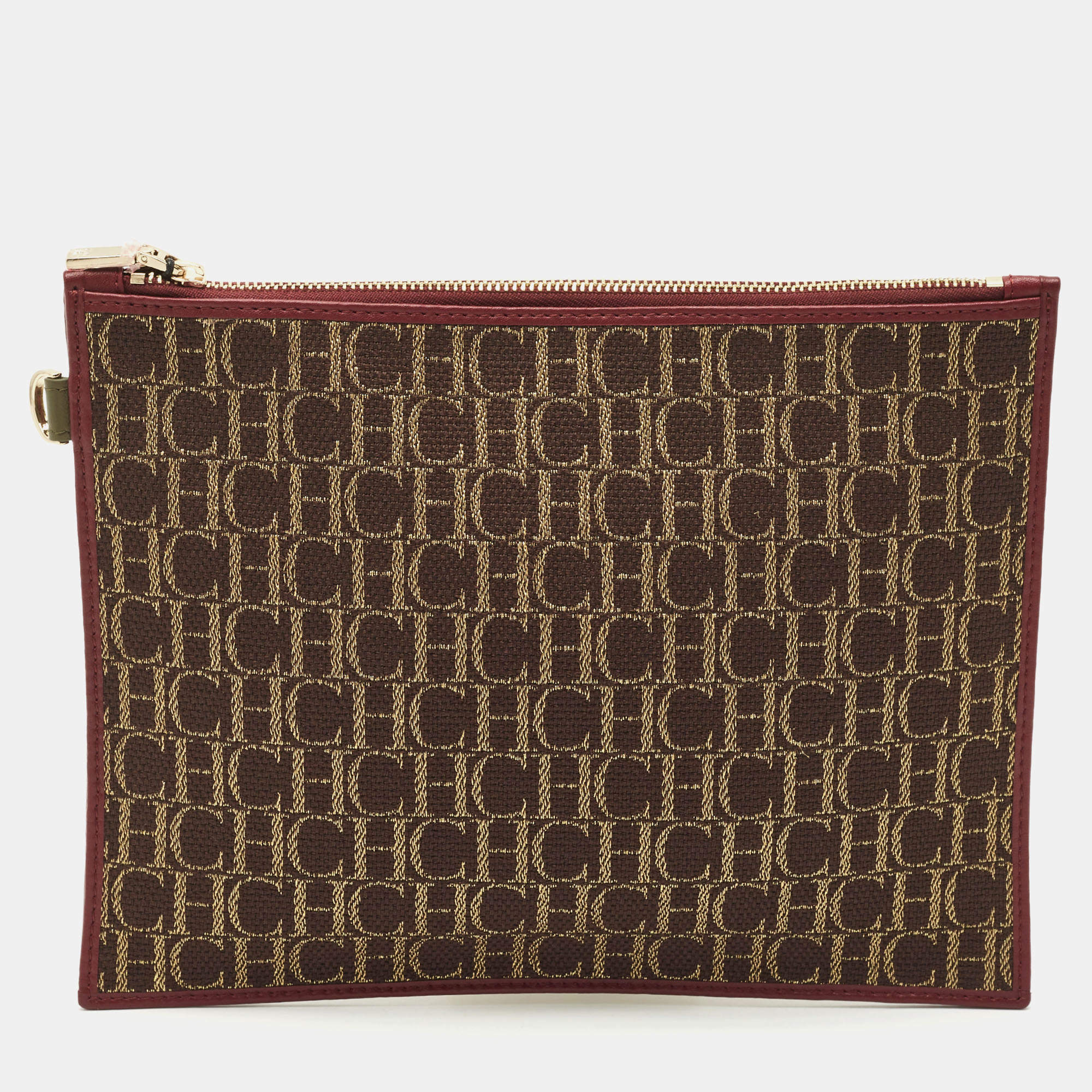 Pre Owned CH Carolina Herrera Brown/Gold Monogram Canvas Pouch