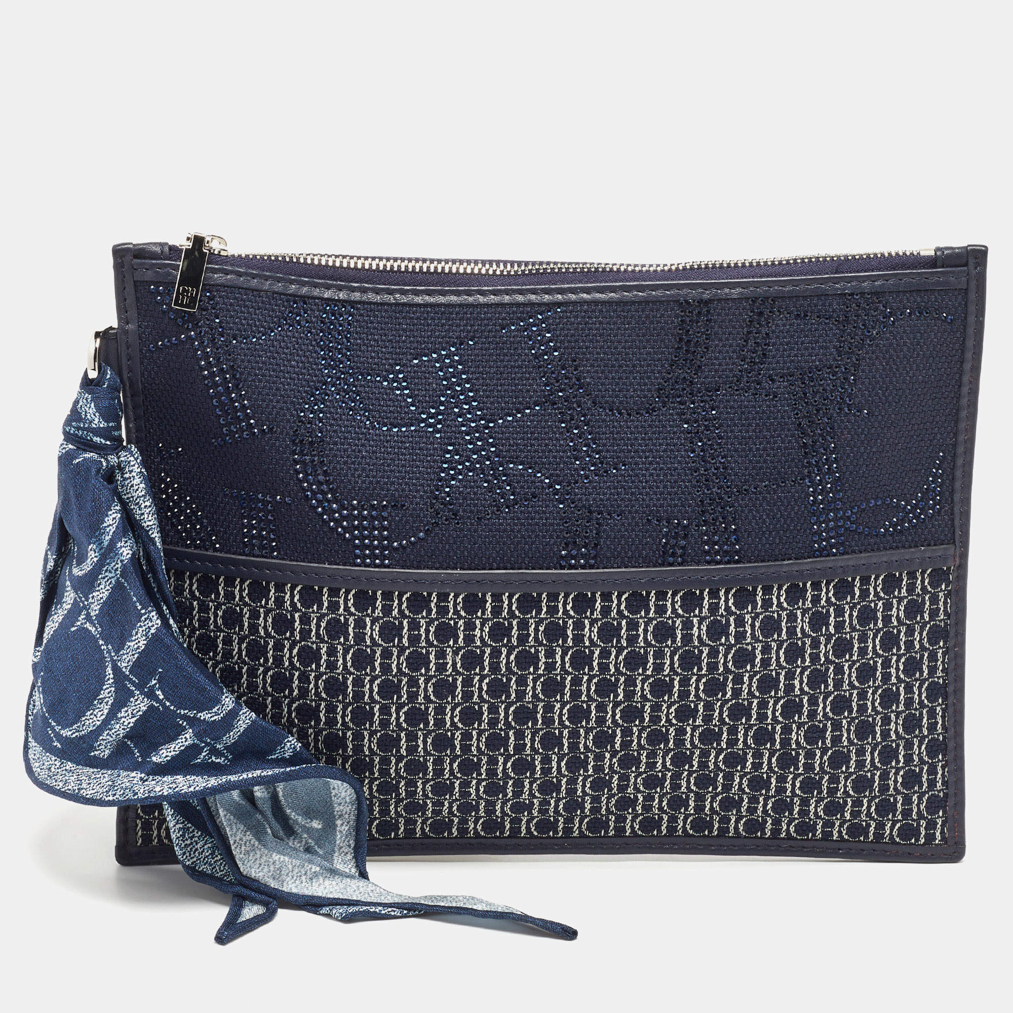 مملوكة مسبقًا CH Carolina Herrera Blue Monogram Canvas Zip Pouch