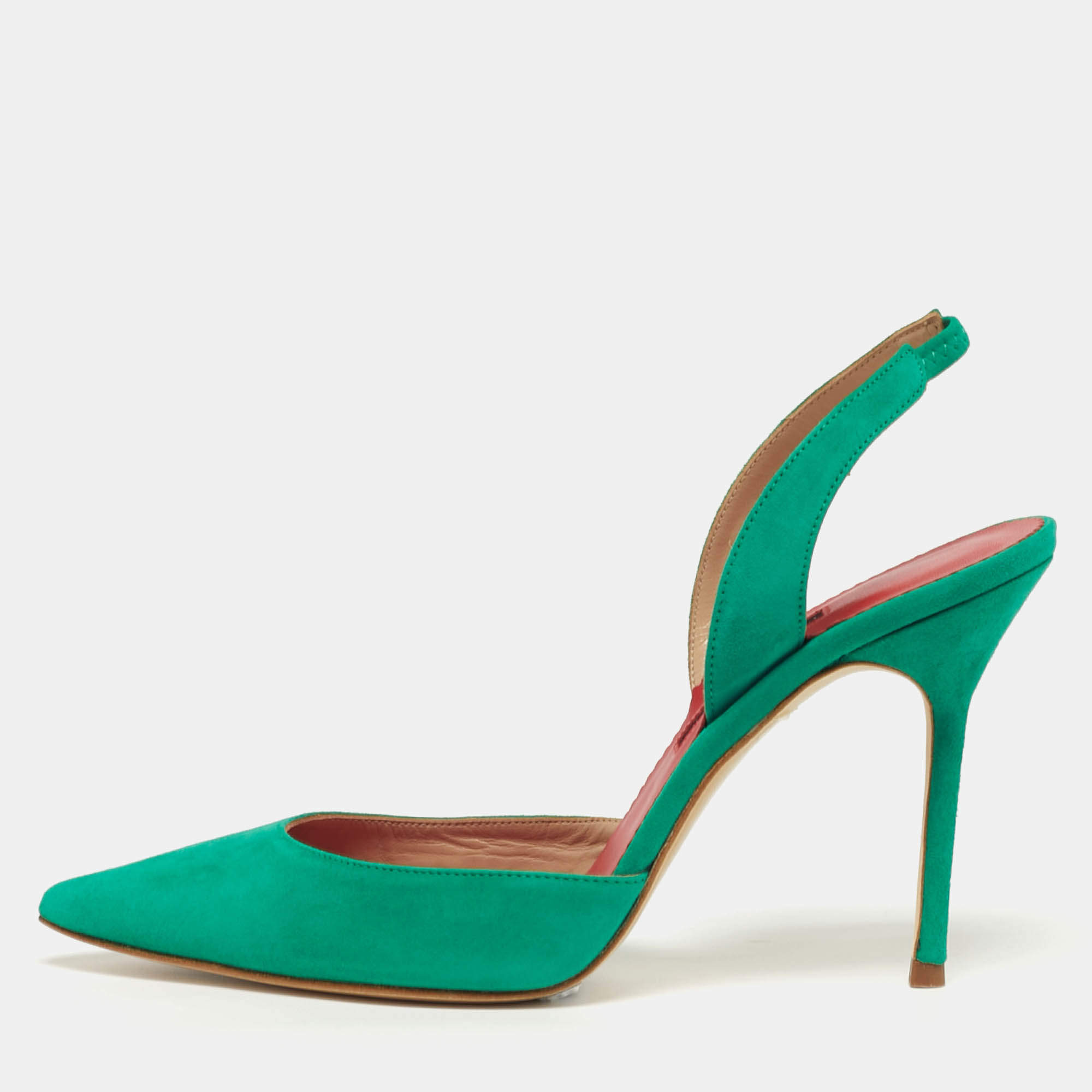 مملوكة مسبقًا CH Carolina Herrera Size 40 Green Suede Slingback Pumps