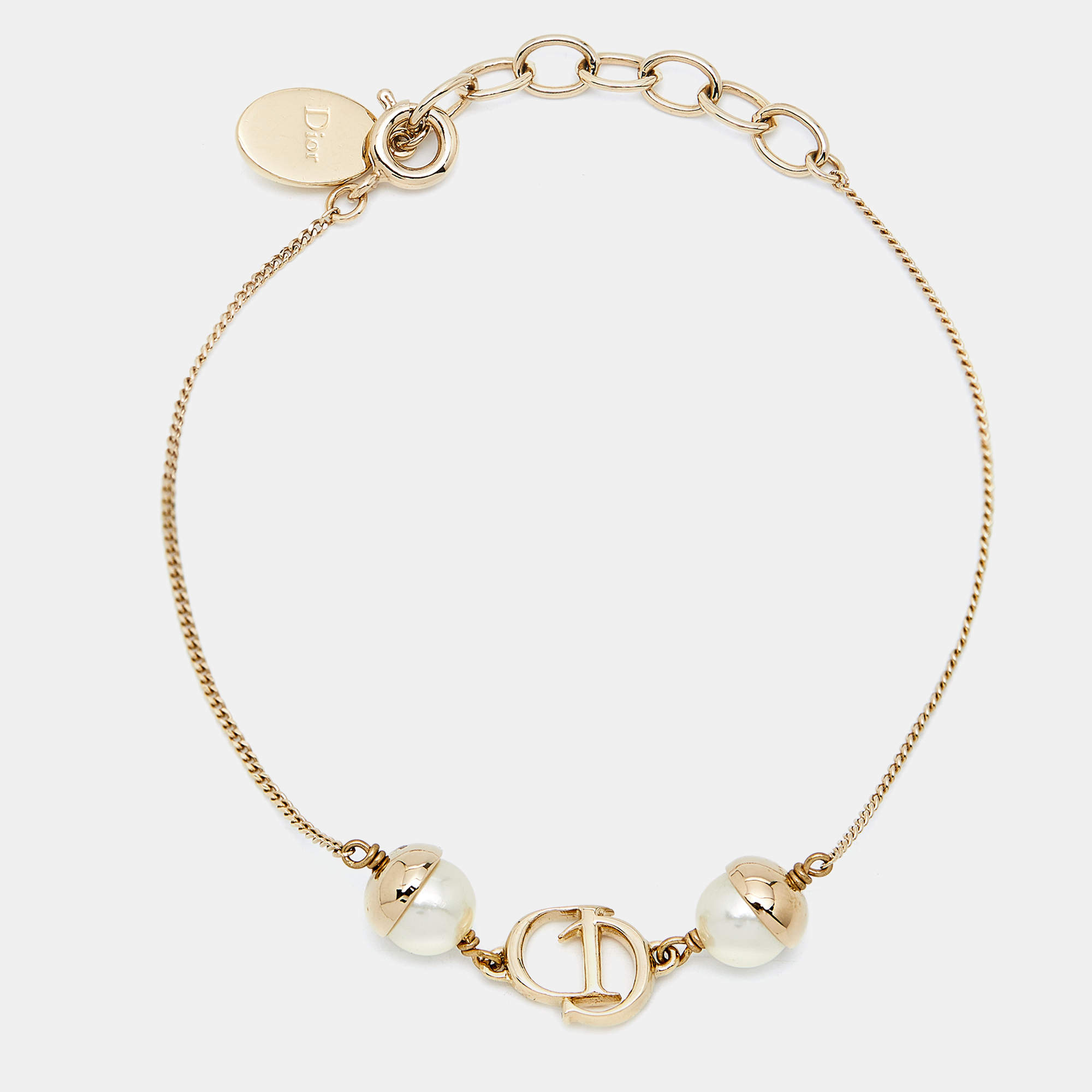 Pre Owned Dior Mise En DIor Faux Pearl Gold Tone Bracelet