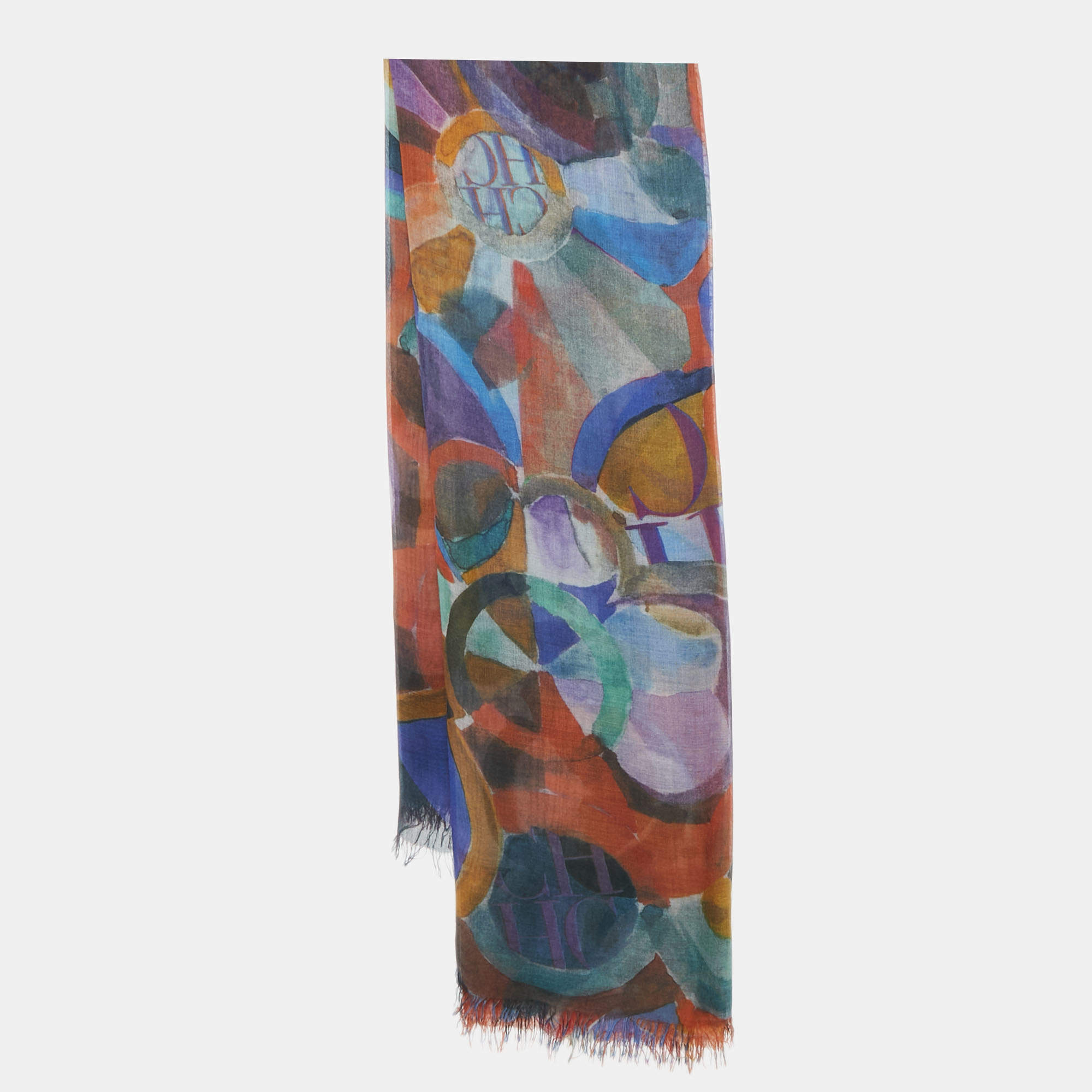 Pre Owned CH Carolina Herrera Multicolor Abstract Print Silk Scarf 