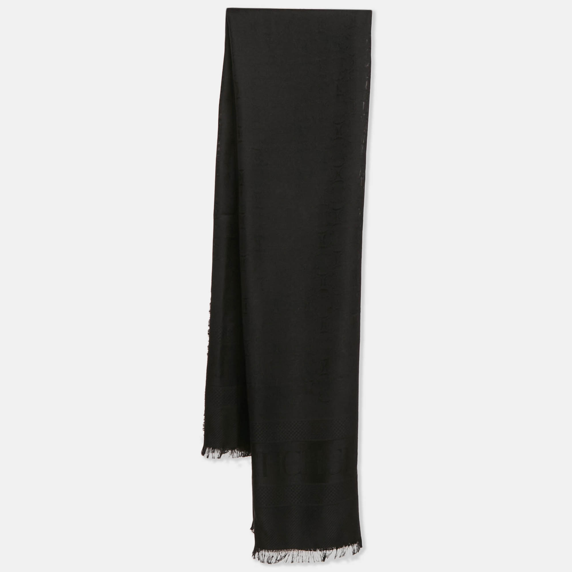 مملوكة مسبقًا CH Carolina Herrera Black Silk & Wool Rosette Insignia Shawl