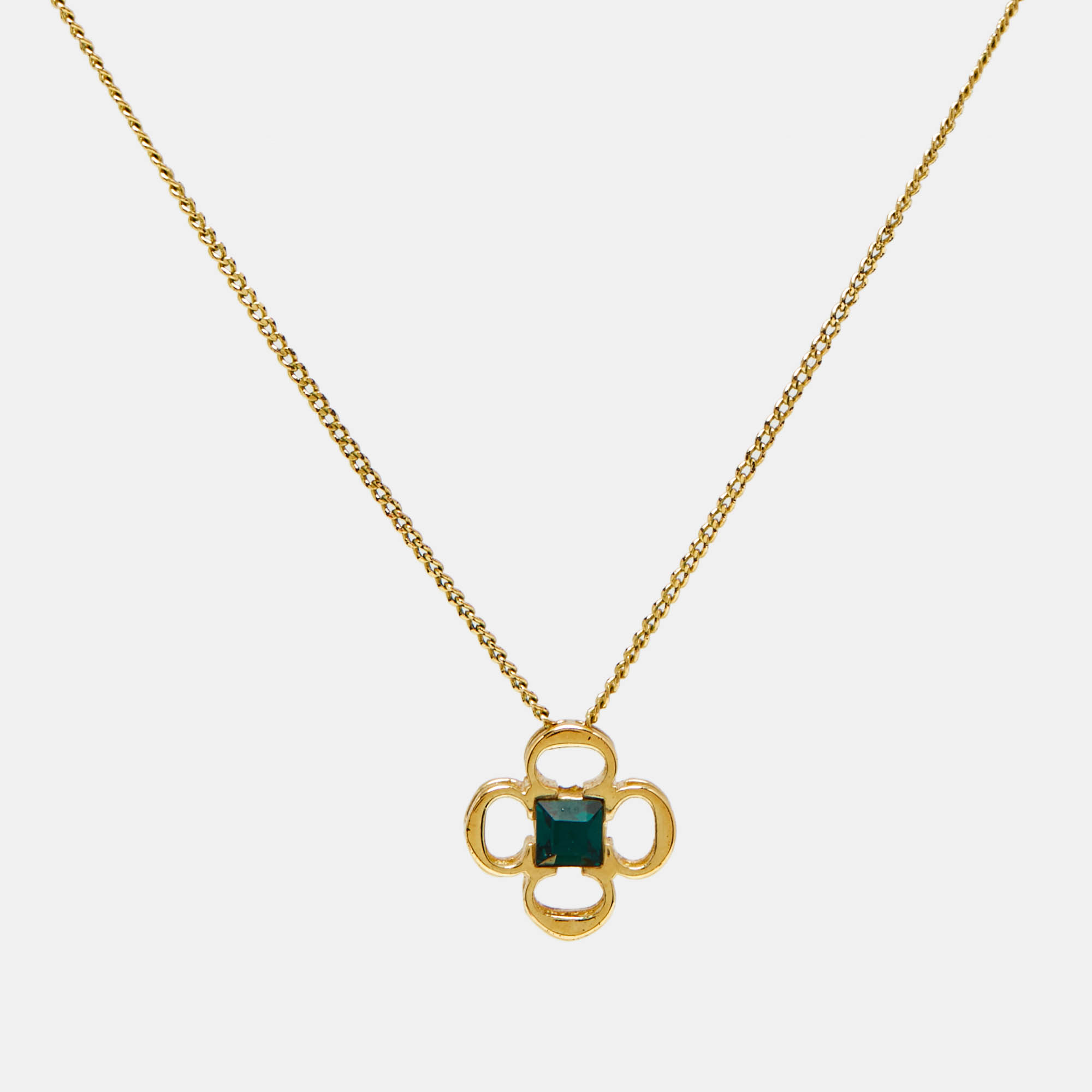 Pre Owned  Carolina Herrera CH Crystals Gold Tone Necklace