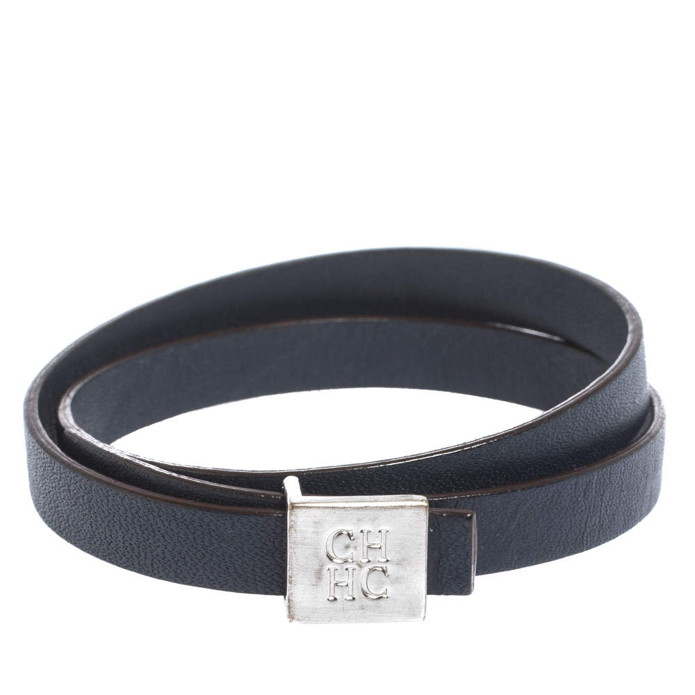 CH Carolina Herrera Navy Blue Leather Wrap Bracelet