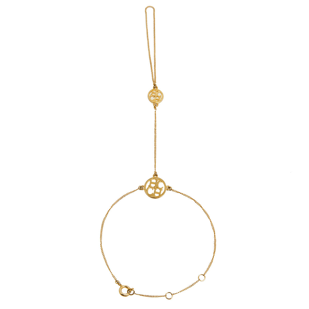 Pre Owned CH Carolina Herrera Gold Tone Logo Finger Attached Bracelet 