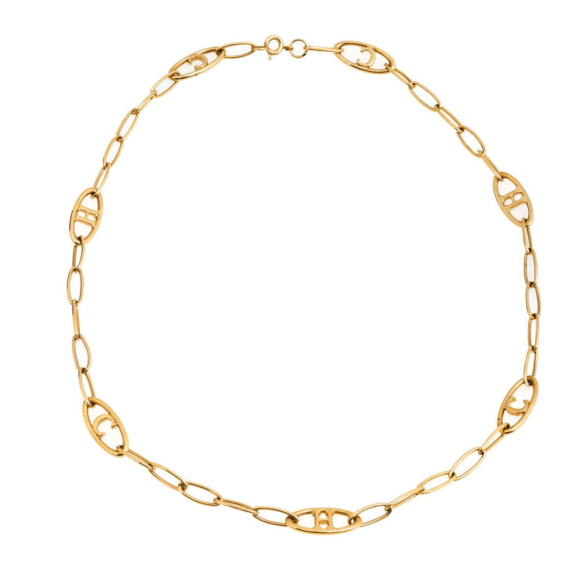 Pre Owned CH Carolina Herrera Logo Gold Tone Chain Link Necklace