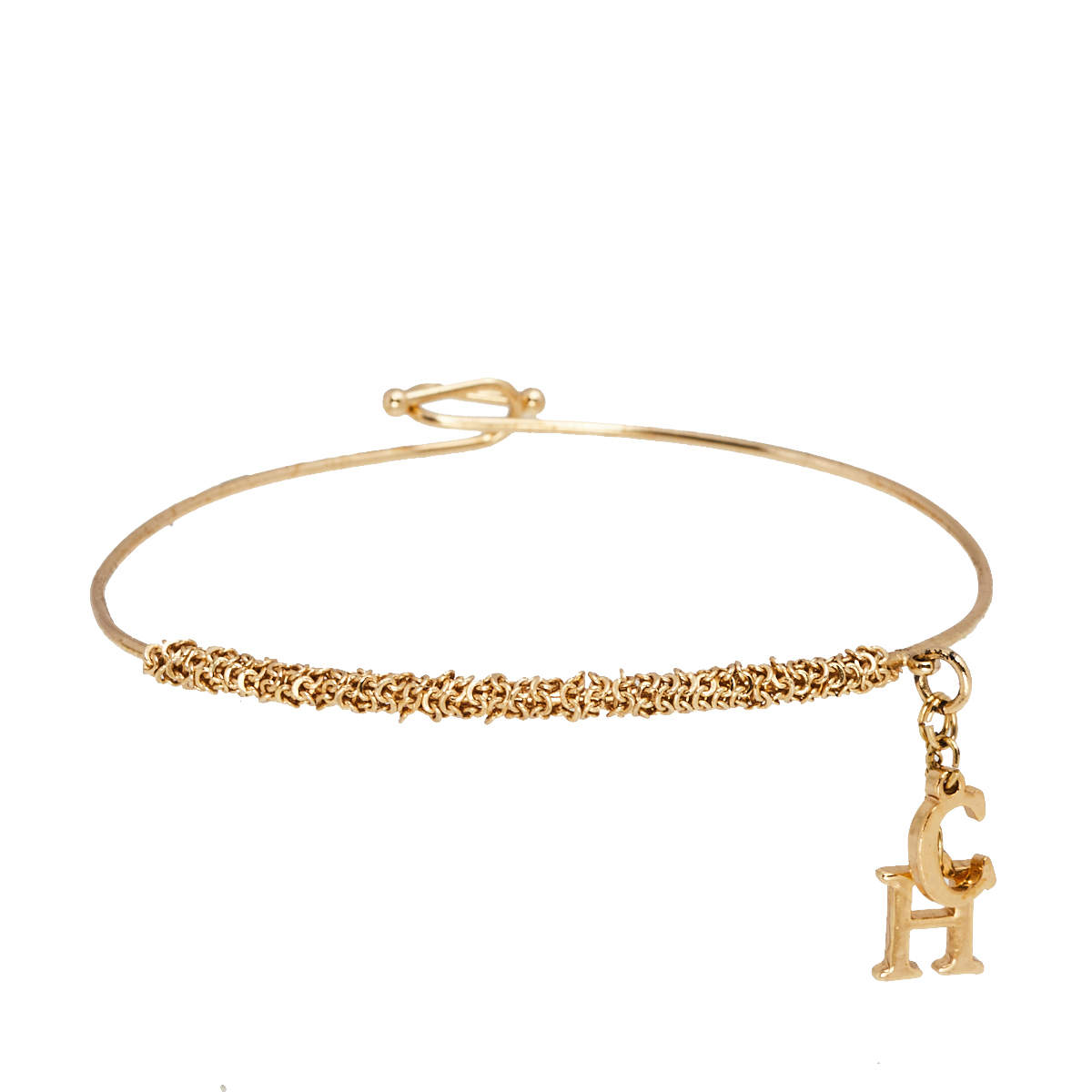 Pre Owned CH Carolina Herrera Logo Charm Gold Tone Bracelet