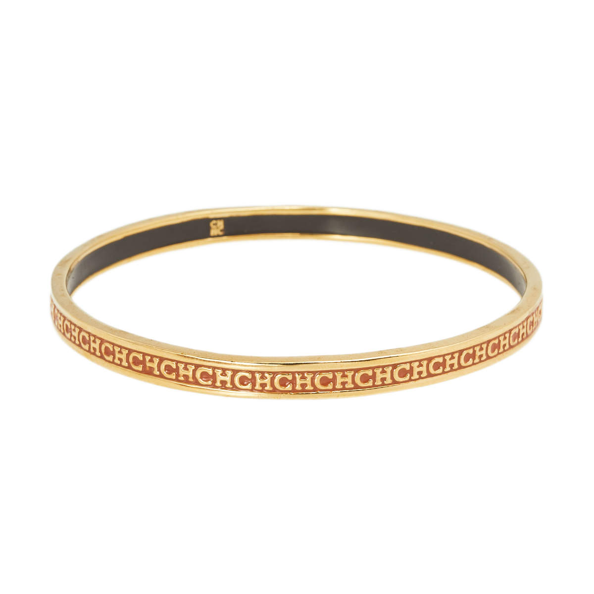 Pre Owned CH Carolina Herrera Logo Enamel Gold Tone Narrow Bangle Bracelet
