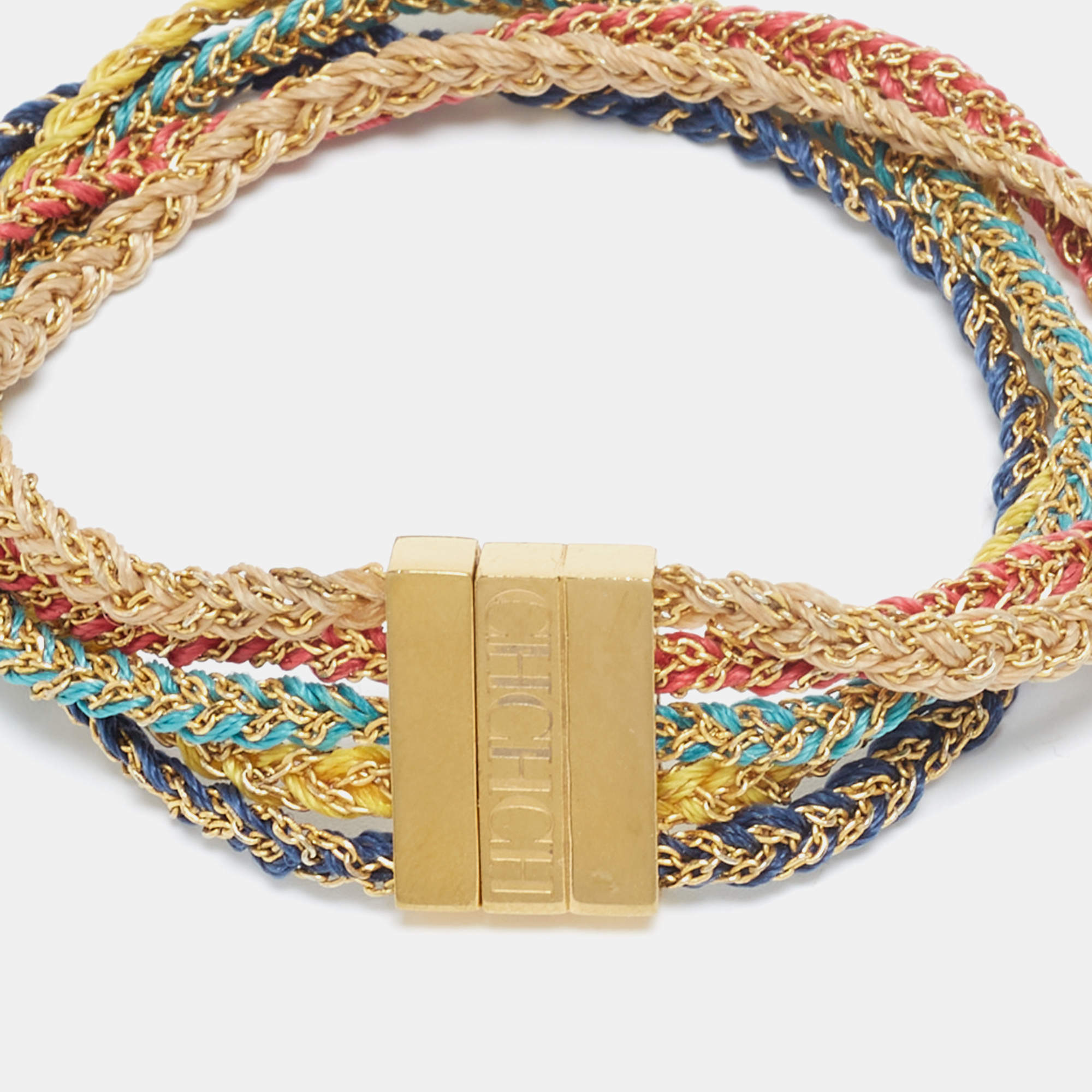 Pre Owned Carolina Herrera Gold Tone Braided Lurex Detail Multi Strand Bracelet