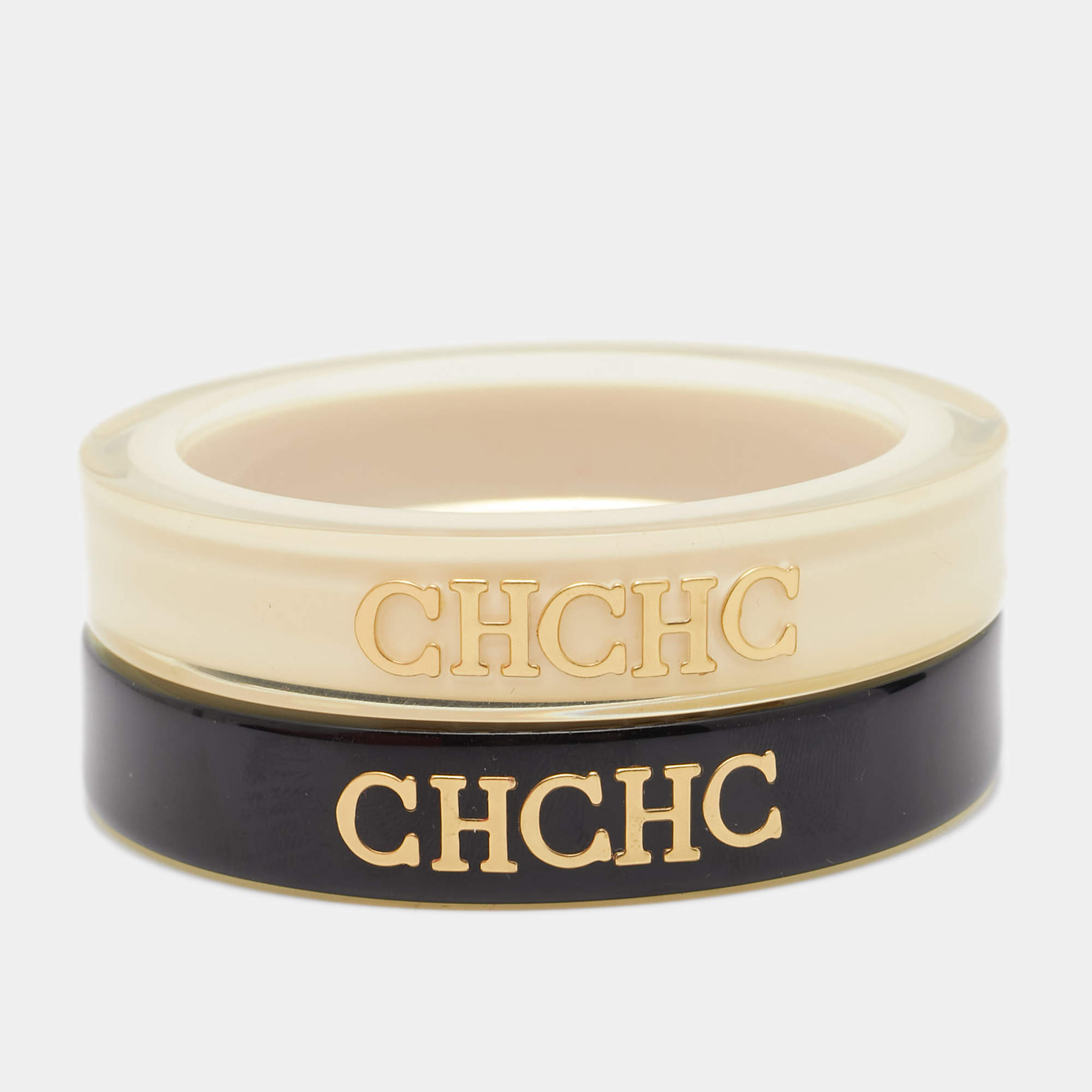Pre Owned CH Carolina Herrera Resin Logo Bangles Set of 2