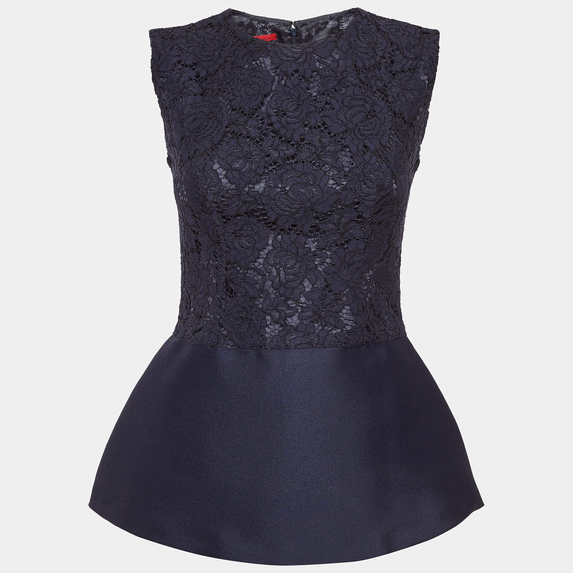CH Carolina Herrera Blue Lace and Crepe Peplum Top S