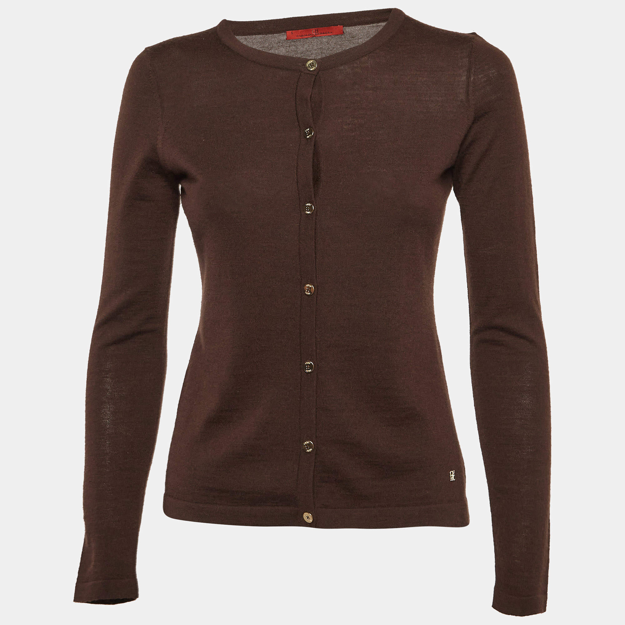 Pre Owned CH Carolina Herrera Brown Knit Buttoned Cardigan S