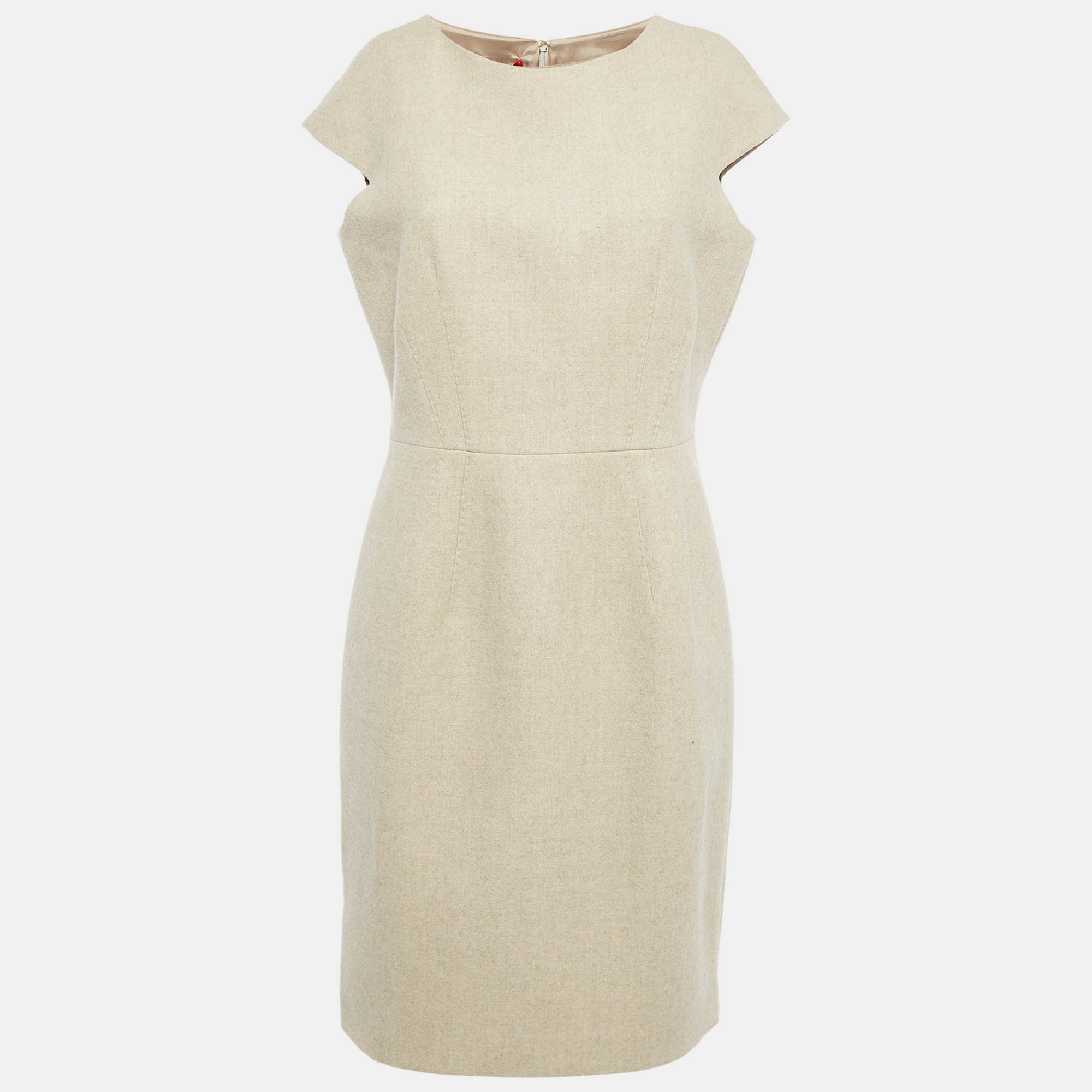مملوكة مسبقًا CH Carolina Herrera Beige Wool Cap Sleeve Sheath Dress L