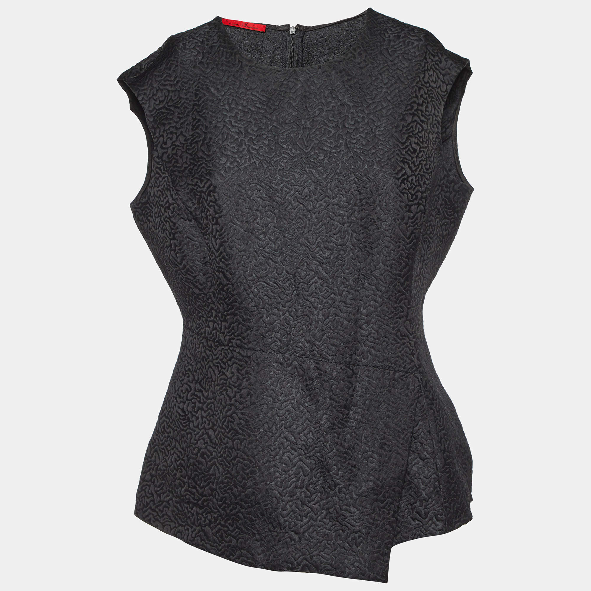 CH Carolina Herrera Black Embossed Jacquard Peplum Top S