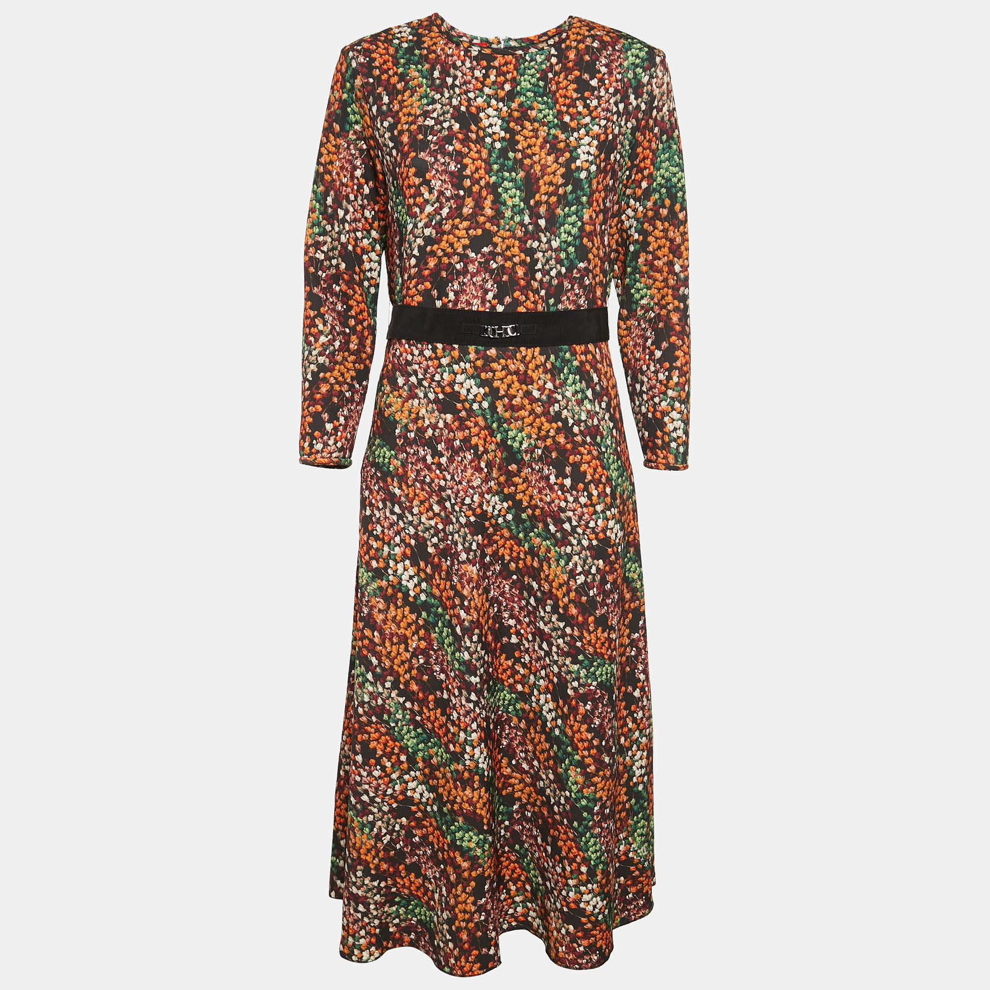 Pre Owned CH Carolina Herrera Multicolor Belted Midi Dress S