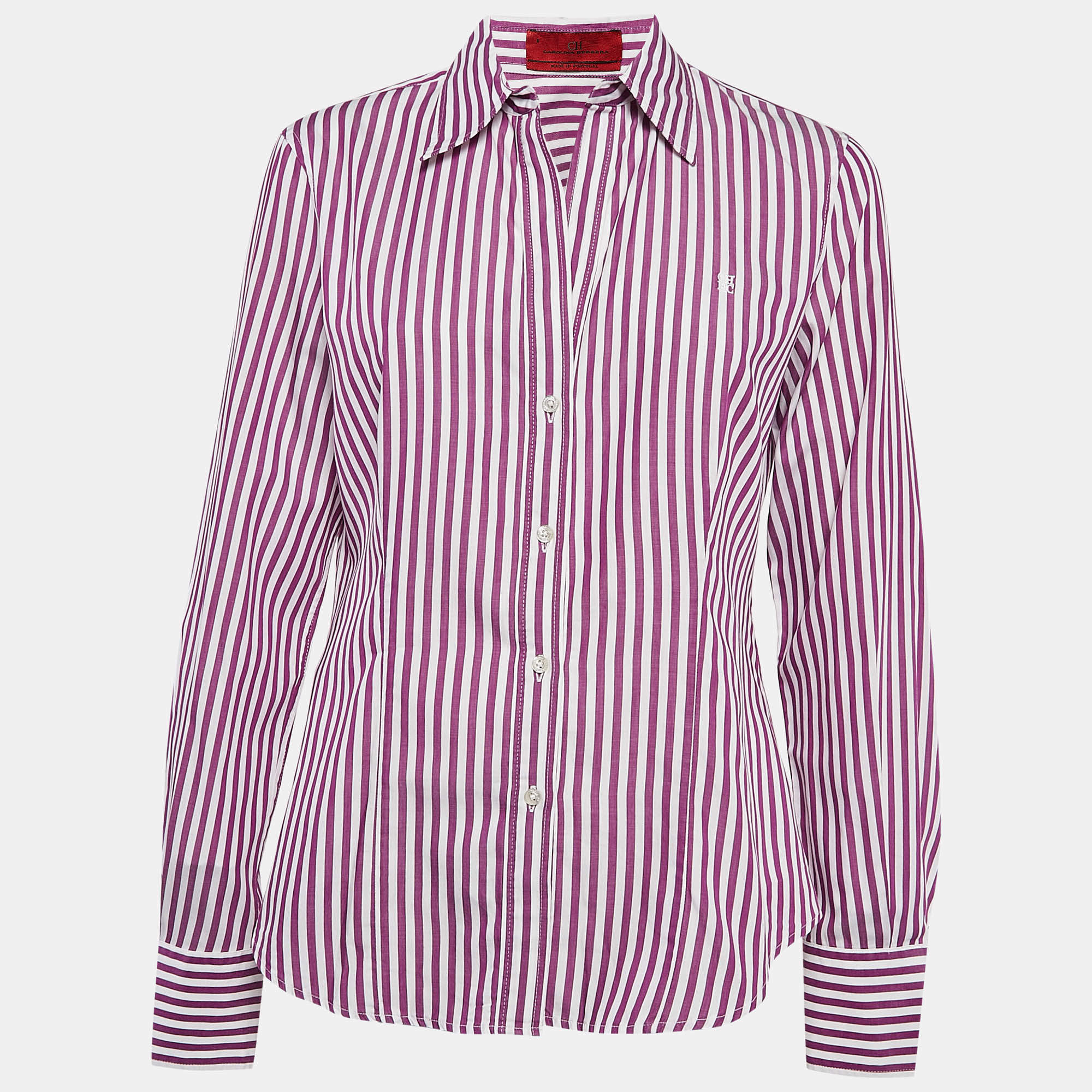 Pre Owned CH Carolina Herrera Purple Striped Cotton Button Front Shirt M