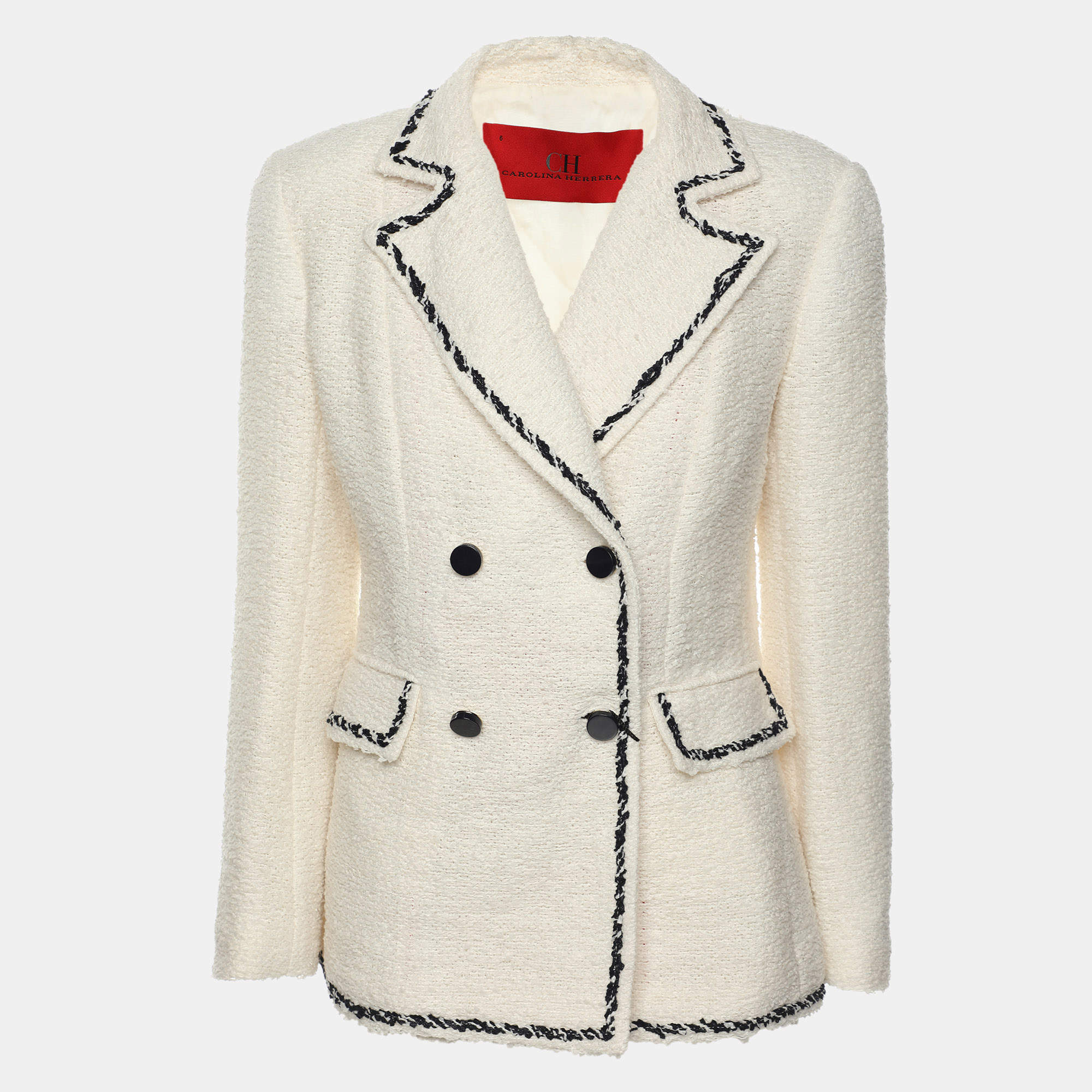 CH Carolina Herrera White Tweed Double Breasted Blazer M