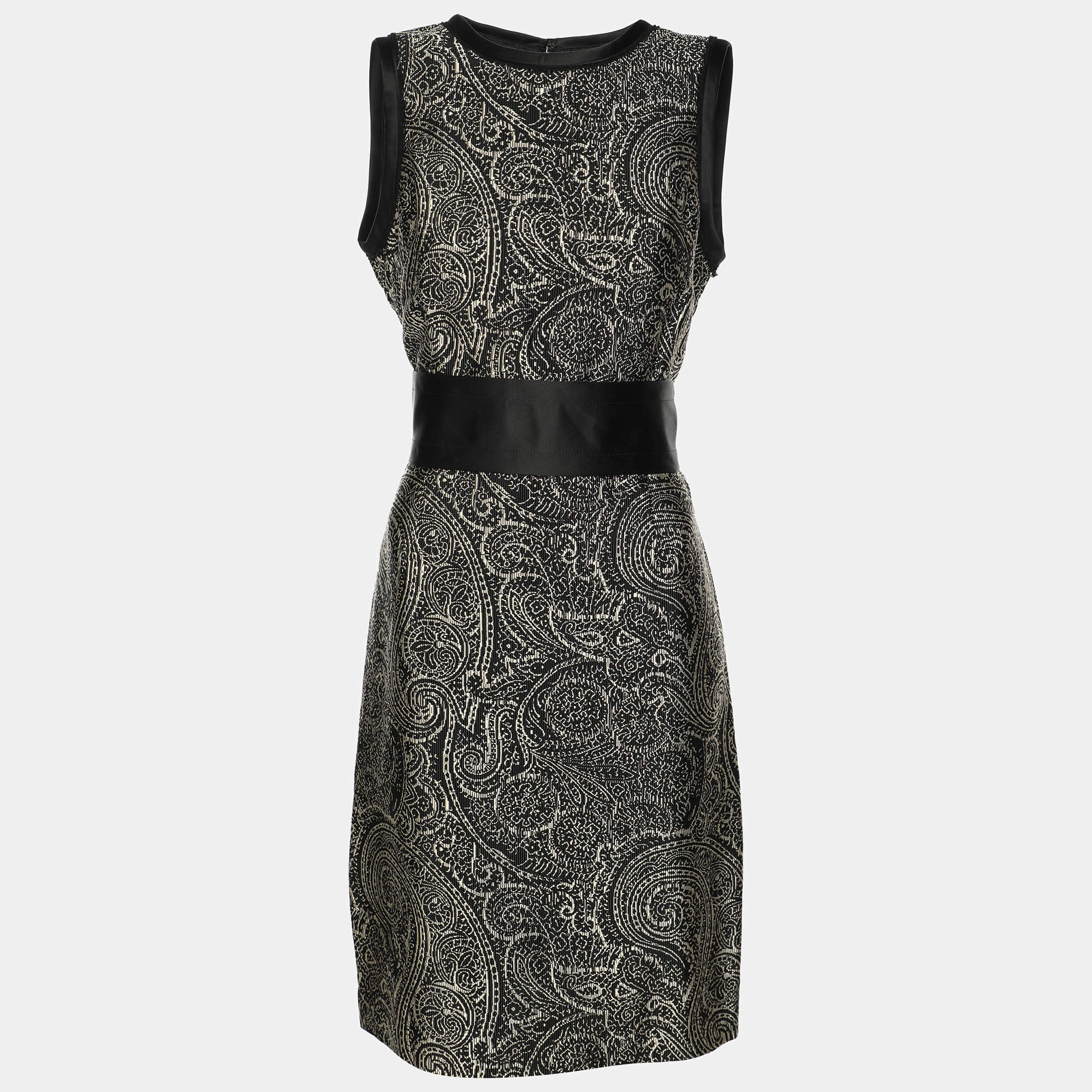 CH Carolina Herrera Monochrome Jacquard Fabric Midi Sleeveless Dress M