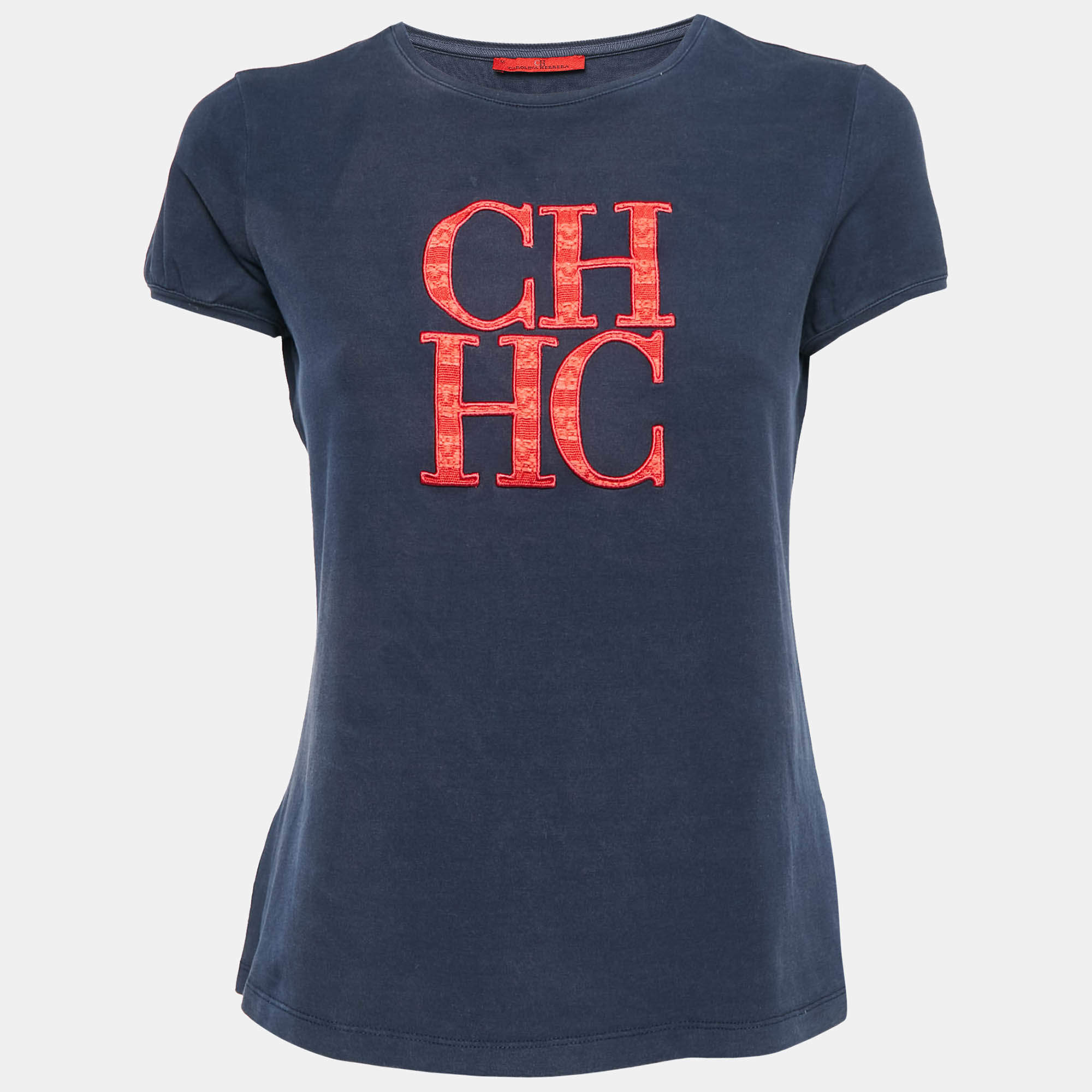 CH Carolina Herrera Navy Blue Logo Embroidered Cotton T-Shirt M 