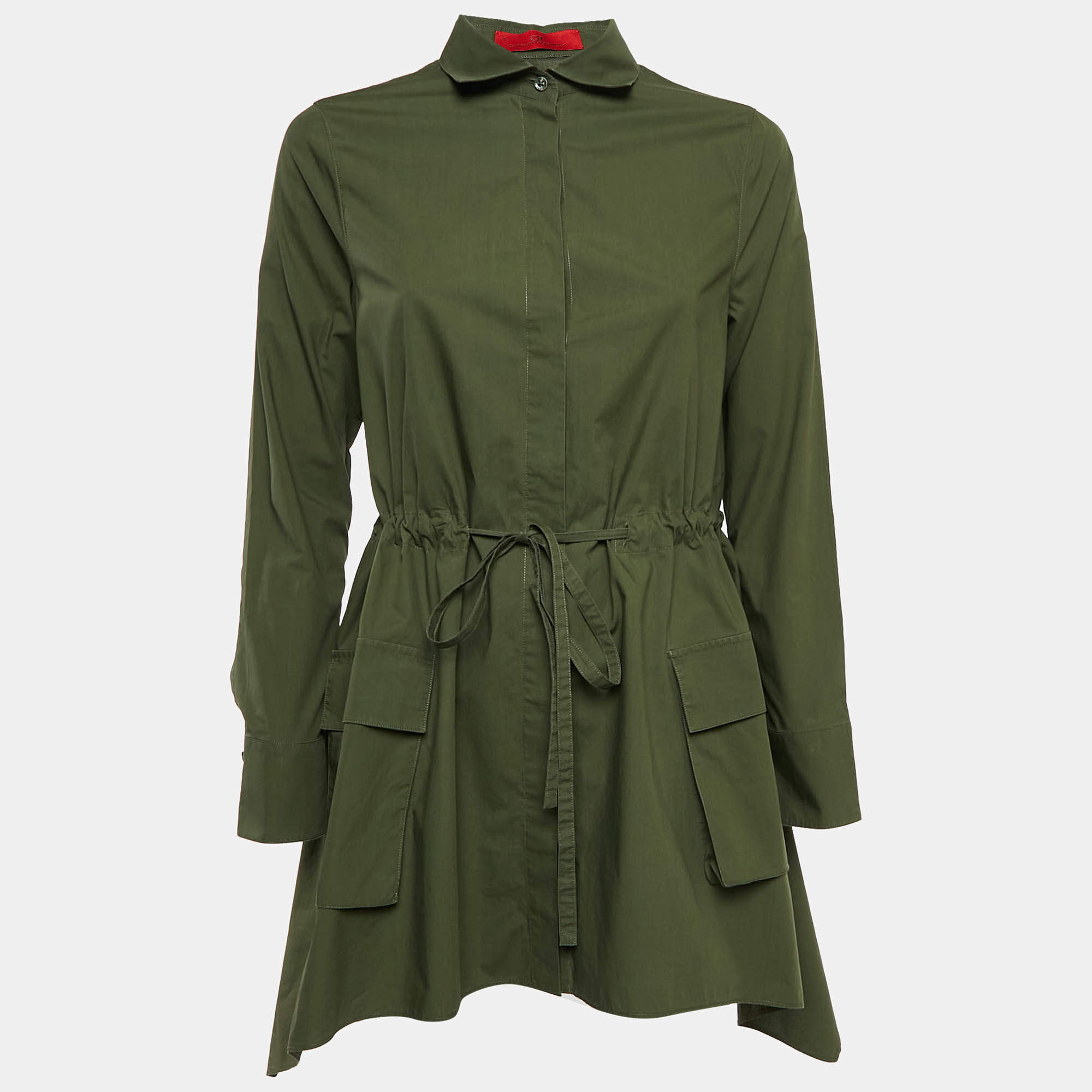 CH Carolina Herrera Olive Green Cotton Drawstring Asymmetric Tunic M