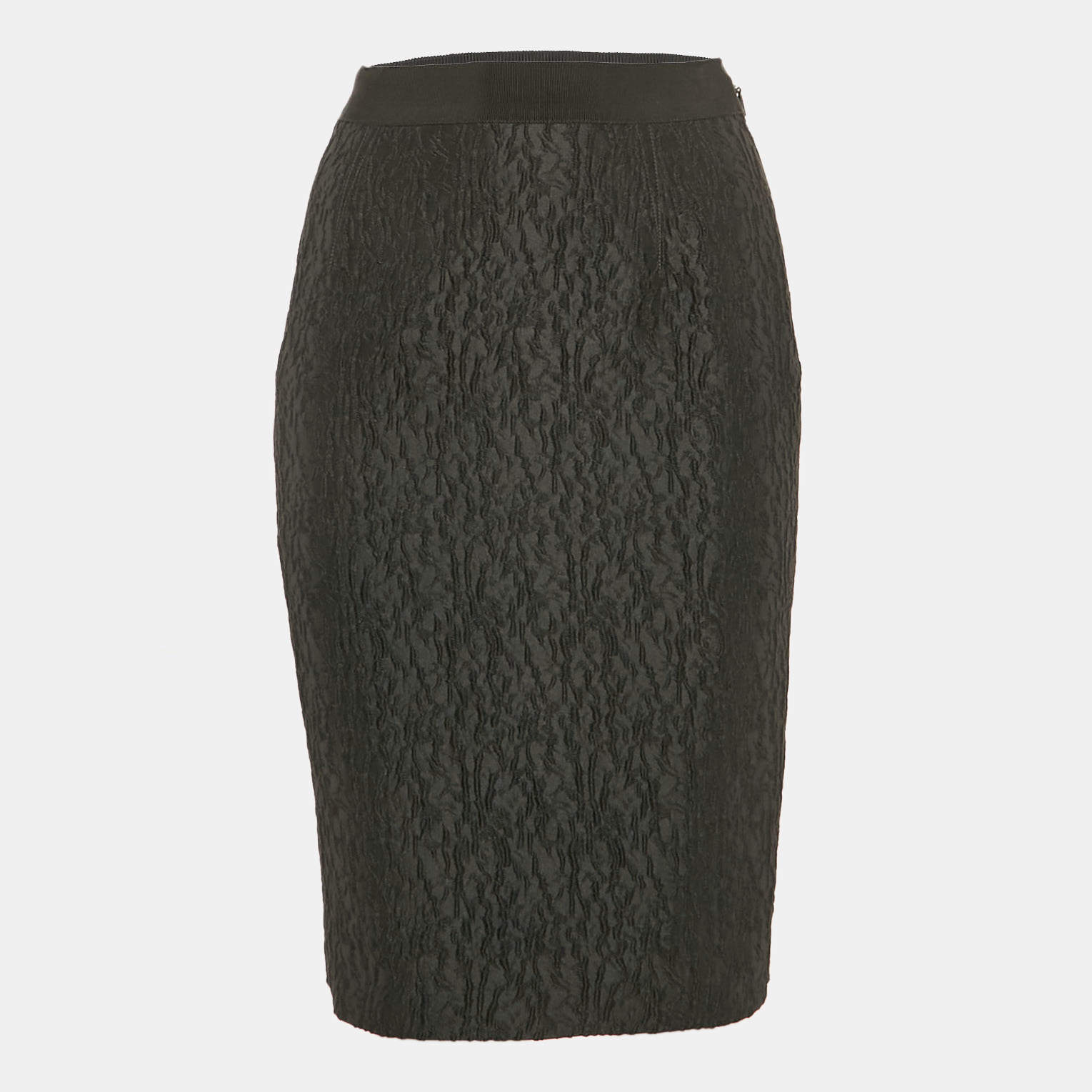 Pre Owned CH Carolina Herrera Black Textured Jacquard Pencil Skirt XS