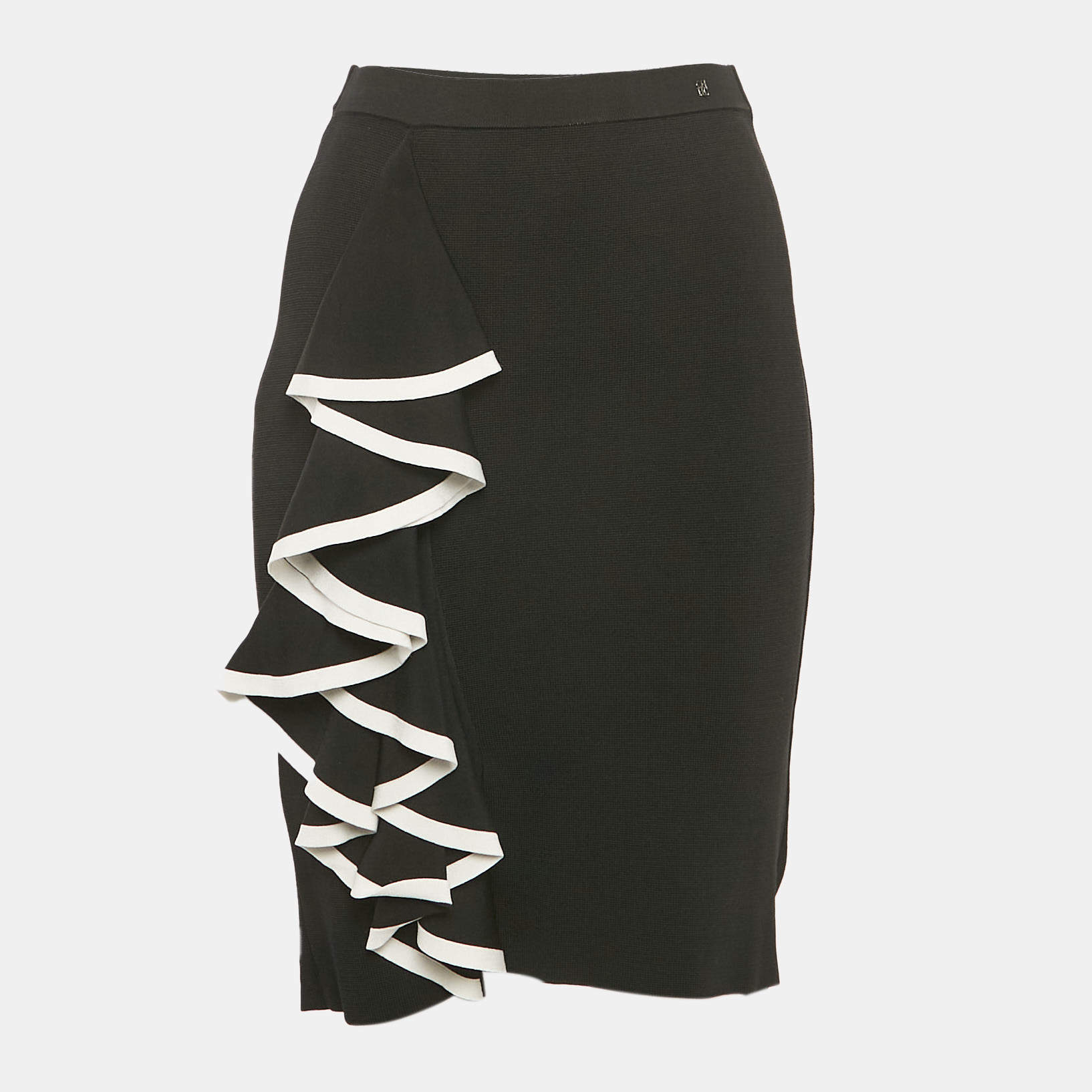 CH Carolina Herrera Black Stretch Knit Ruffled Pencil Skirt XS
