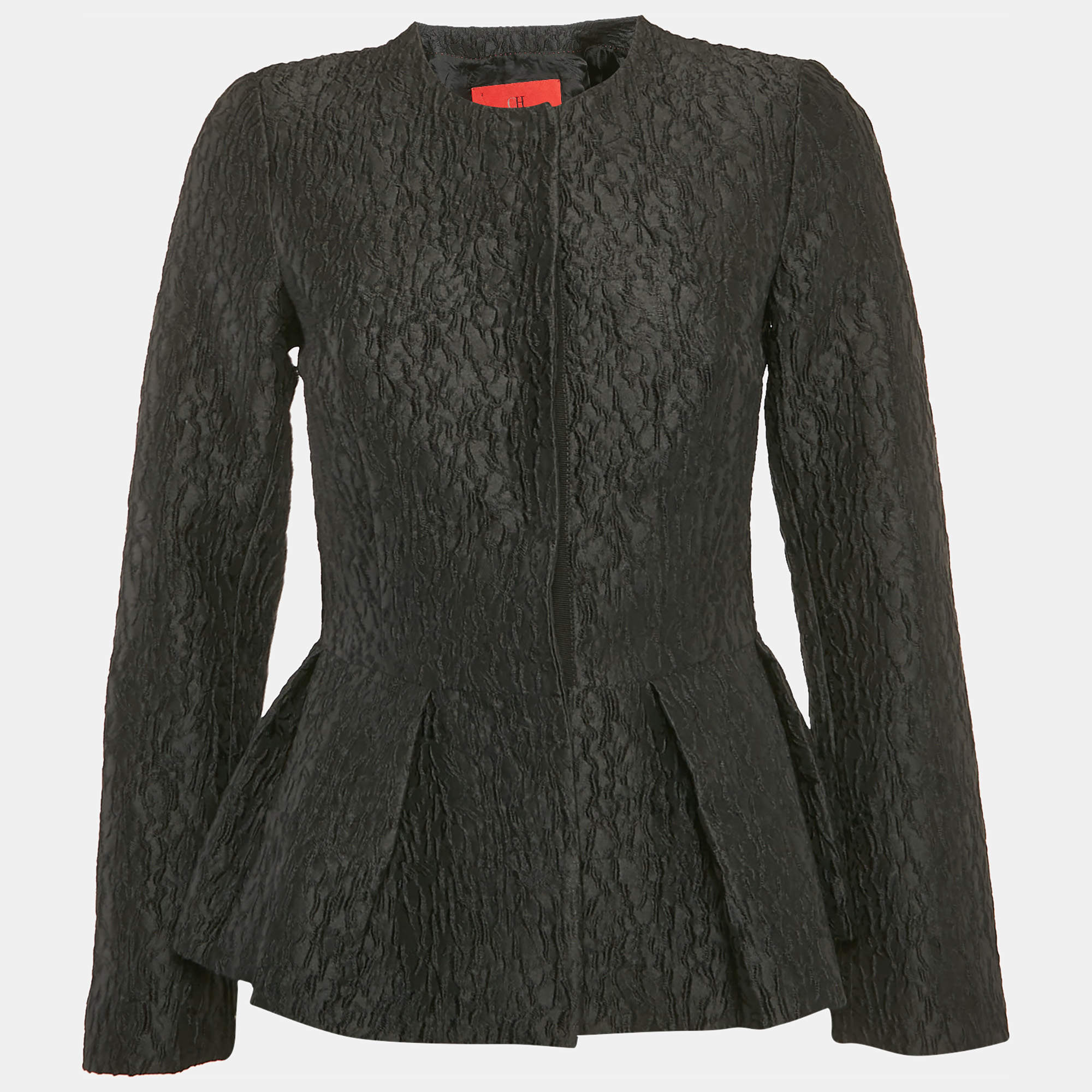 CH Carolina Herrera Black Jacquard Peplum Jacket S