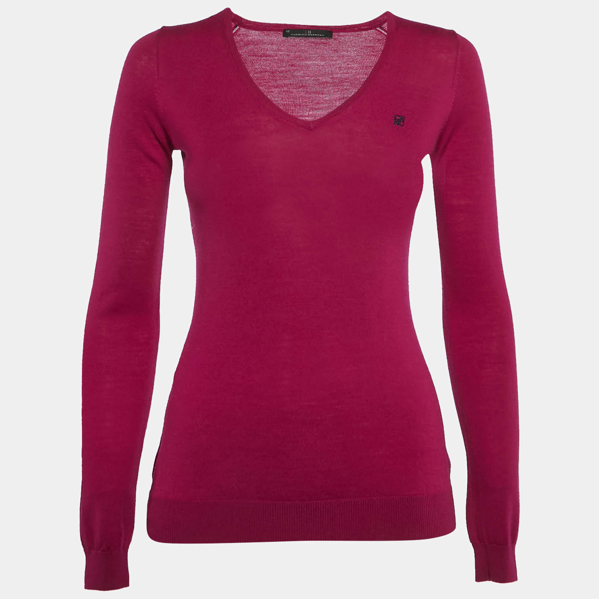Pre Owned CH Carolina Herrera Pink Wool V-Neck Sweater XS