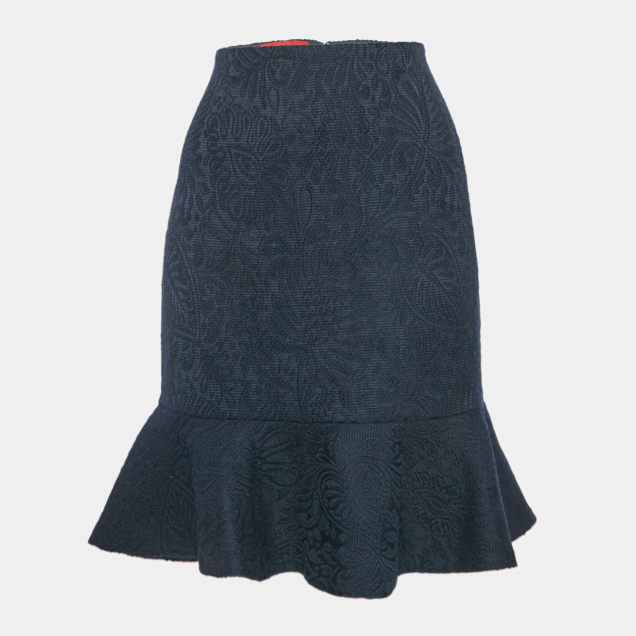 CH Carolina Herrera Navy Blue Jacquard Wool Short Skirt M