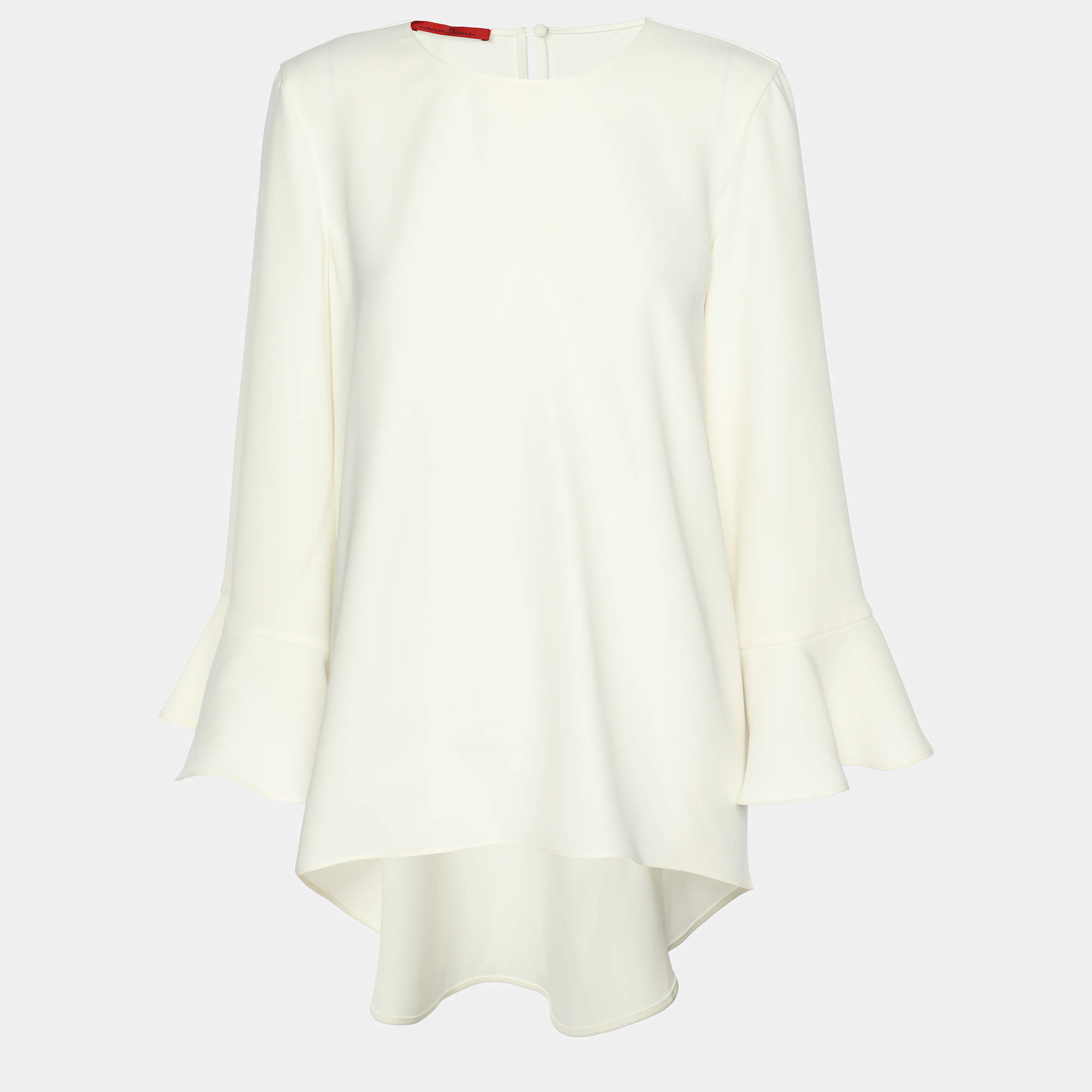 Pre Owned CH Carolina Herrera White Crepe Bell Sleeve Tops M