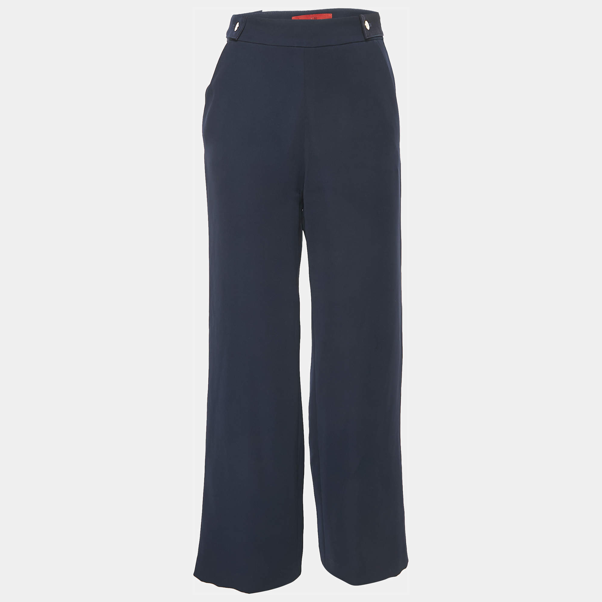 CH Carolina Herrera Navy Blue Crepe Straight Leg Trousers S