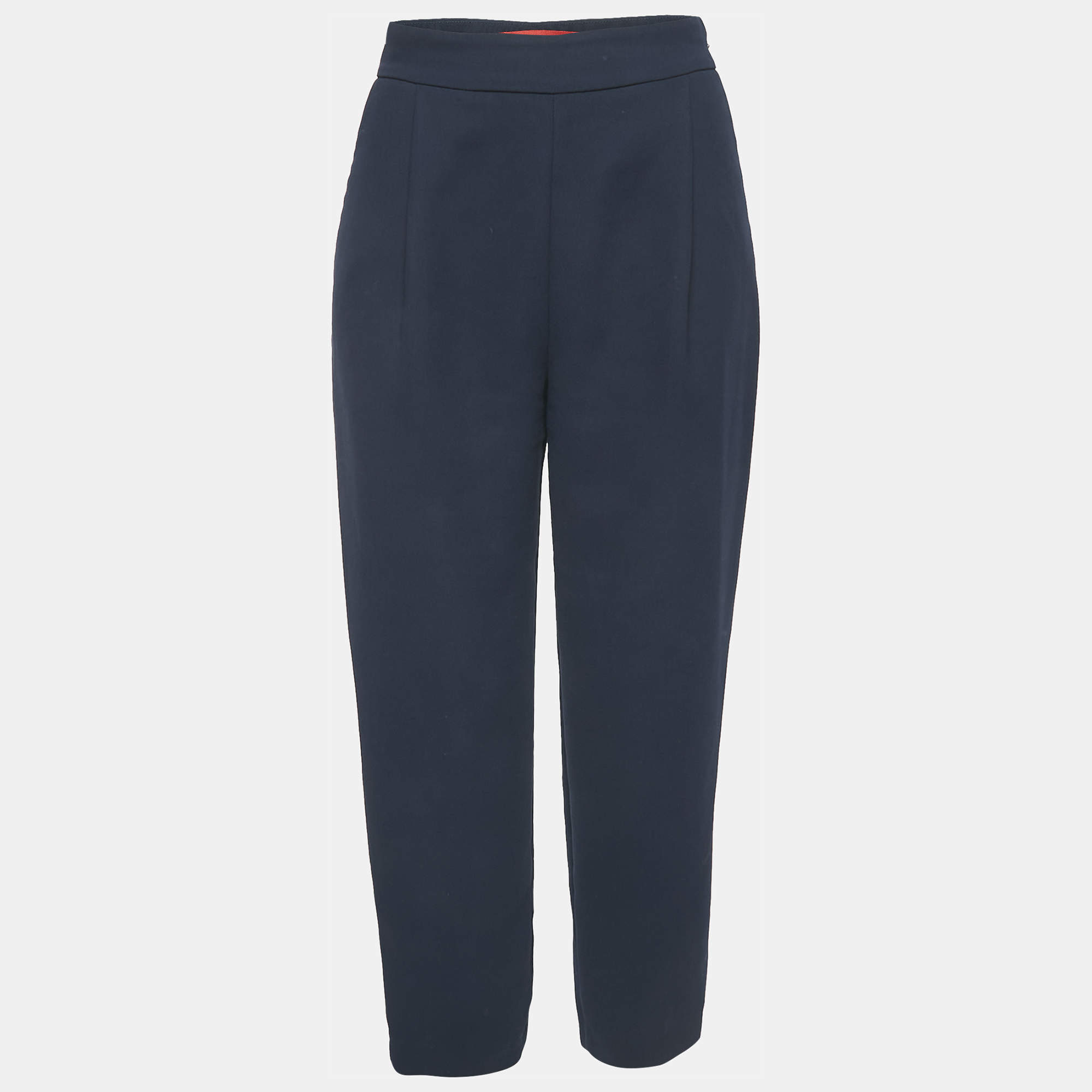 CH Carolina Herrera Navy Blue Crepe Pleated Formal Trousers XS