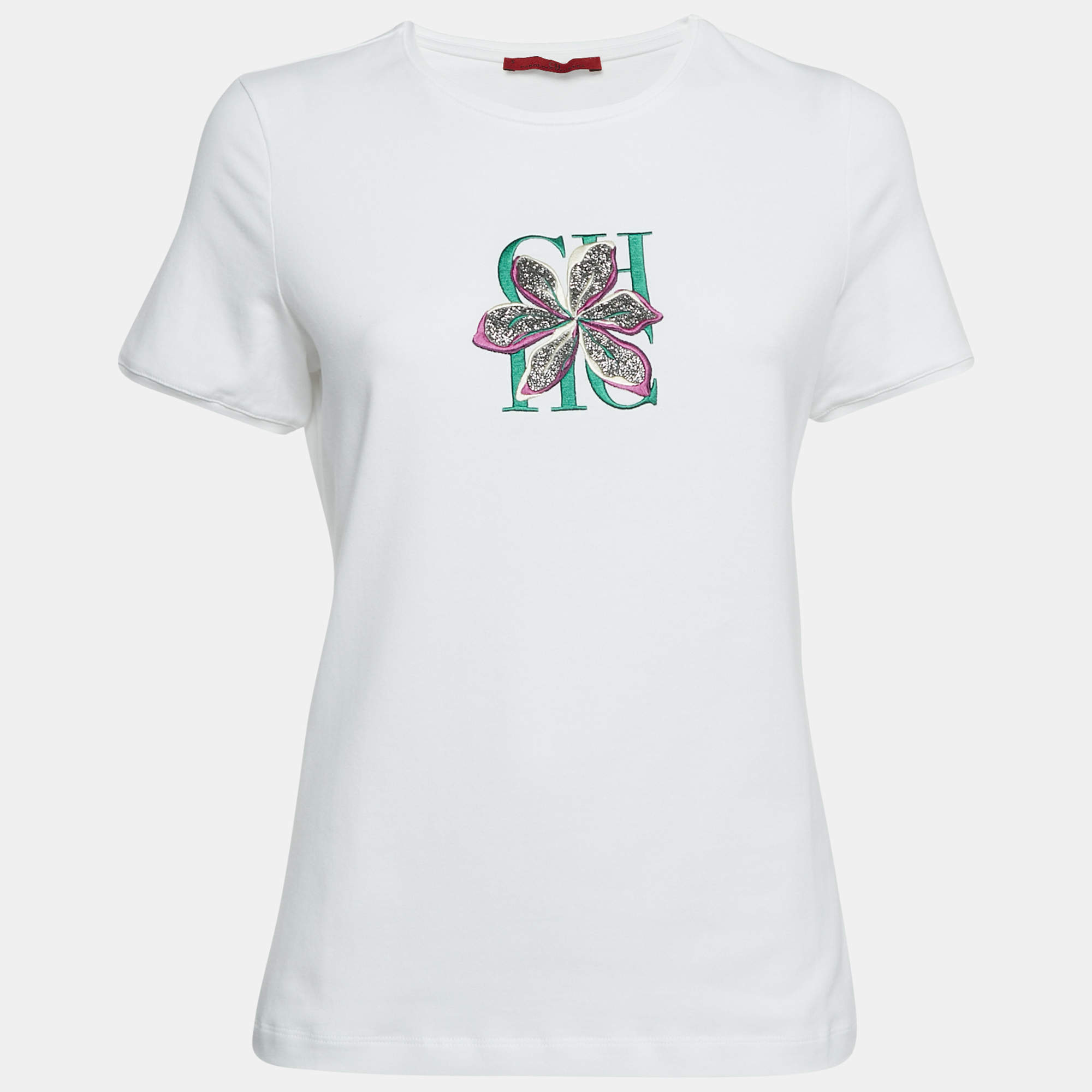 مملوكة مسبقًا تي شيرت جيرسي سي إتش كارولينا هيريرا مطرز بشعار الزهور أبيض مقاس صغير - سمول