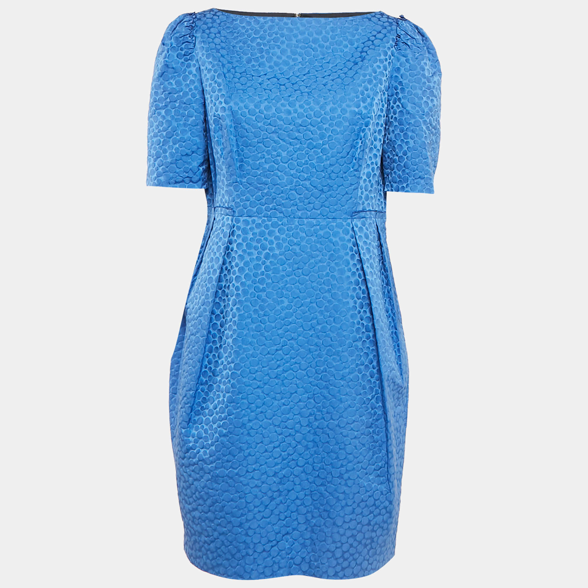 CH Carolina Herrera Blue Dot Pattern Jacquard Mini Dress XL