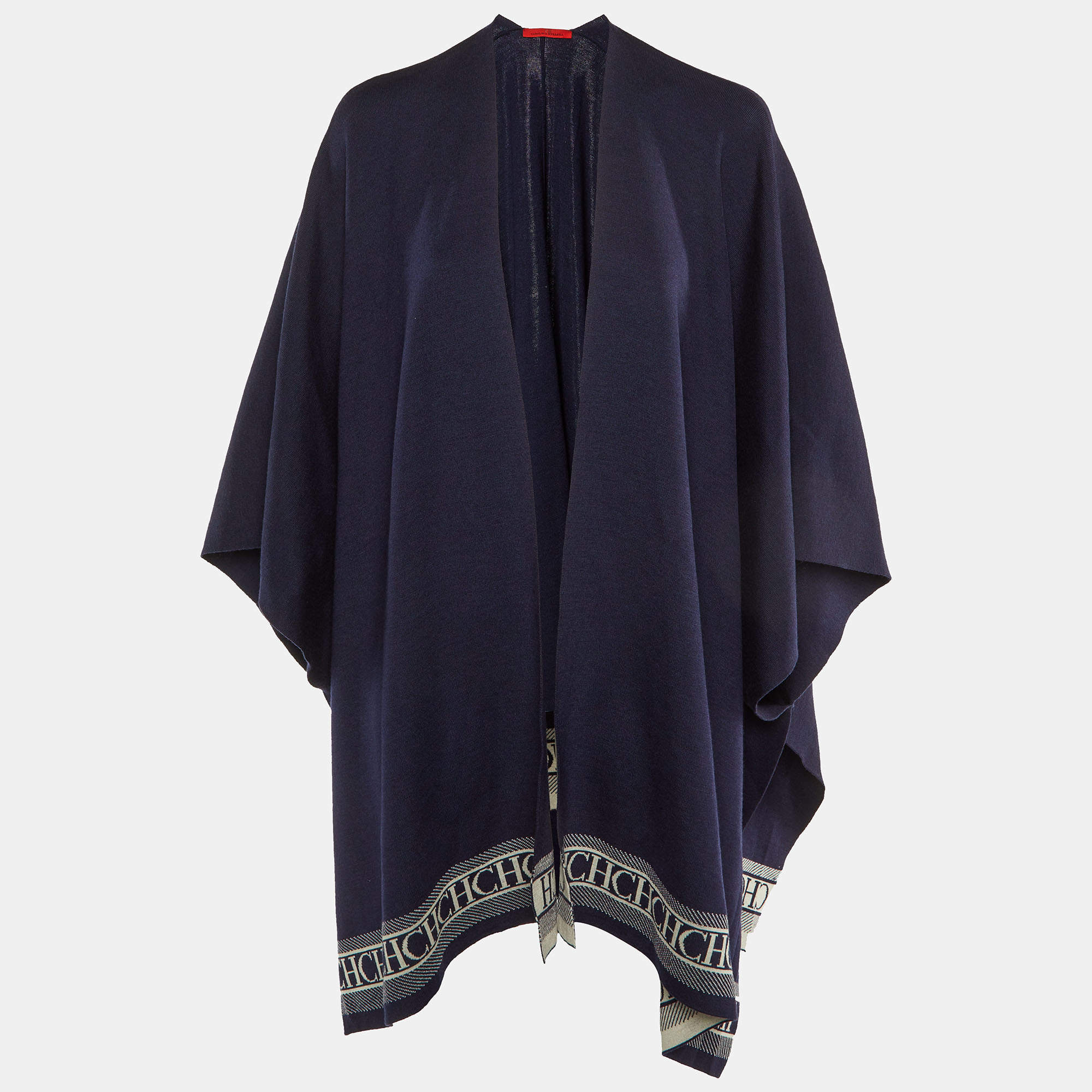 CH Carolina Herrera Navy Blue Wool Knit Poncho (One Size)
