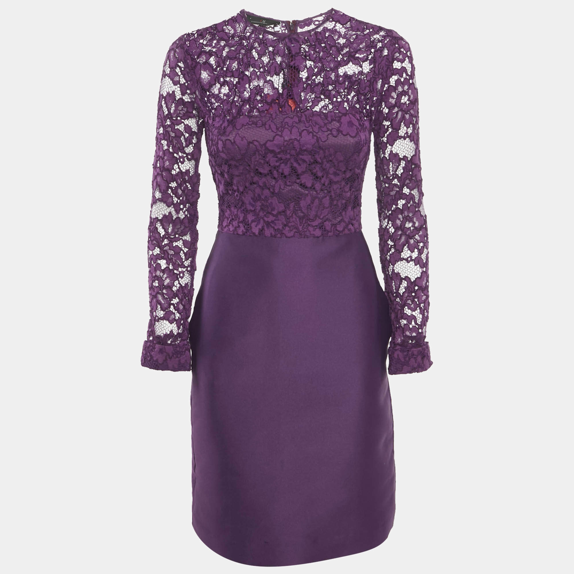 Pre Owned CH Carolina Herrera Purple Lace and Satin Short Dress S