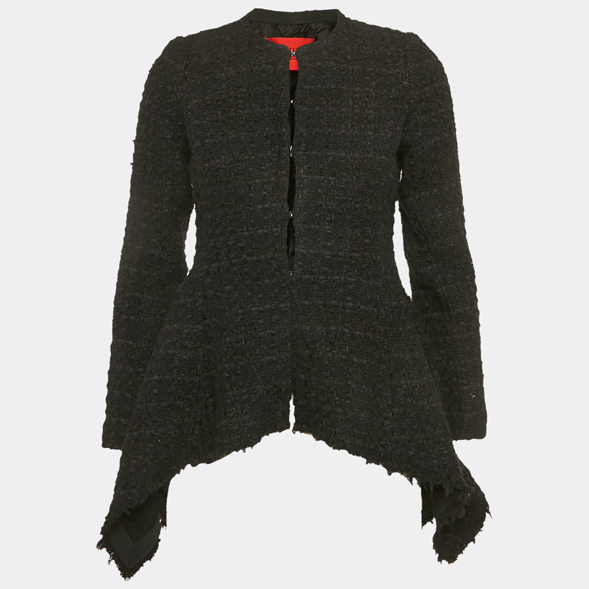 CH Carolina Herrera Black Tweed Flared Asymmetric Jacket S