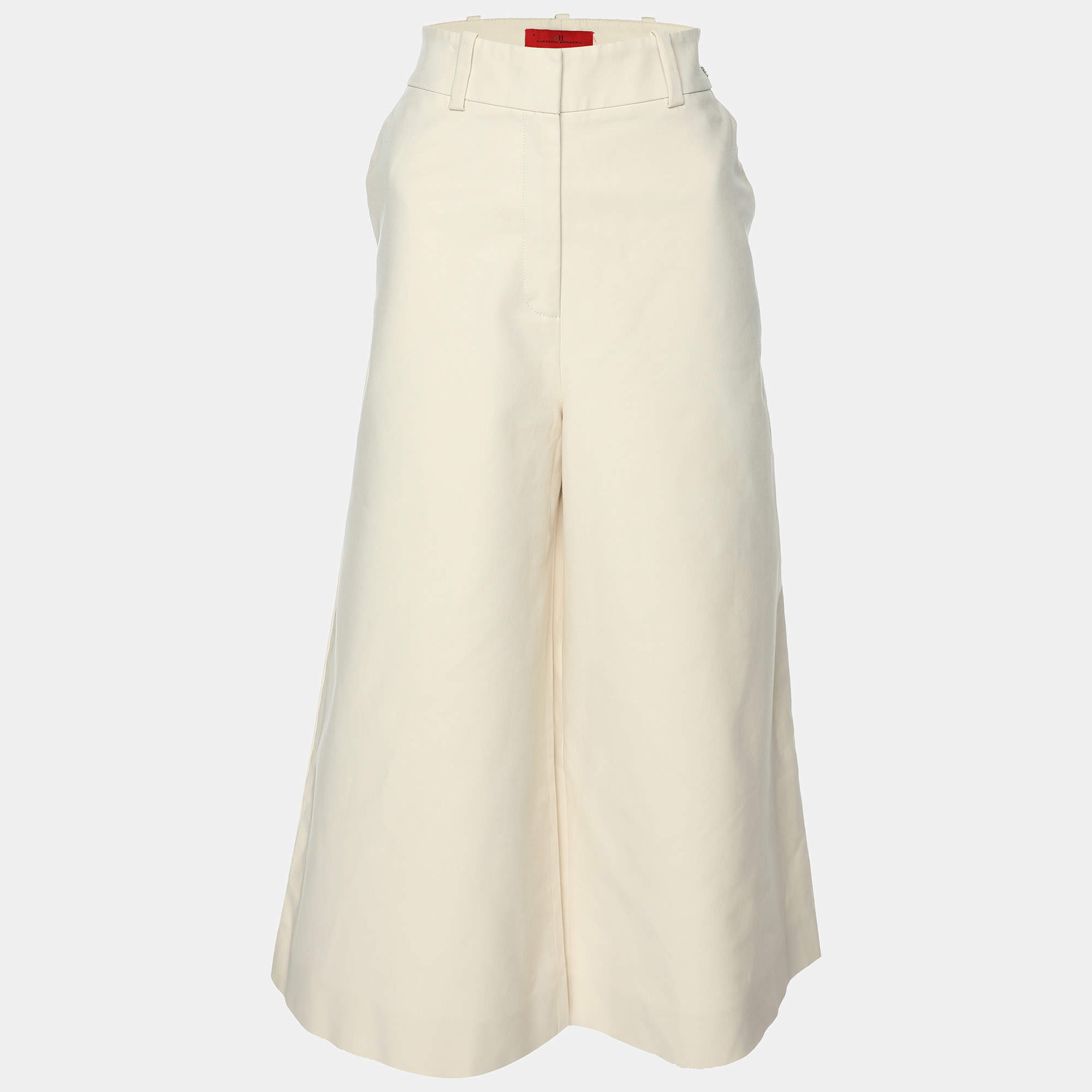 CH Carolina Herrera Cream Stretch Cotton Wide Leg Capri Pants S