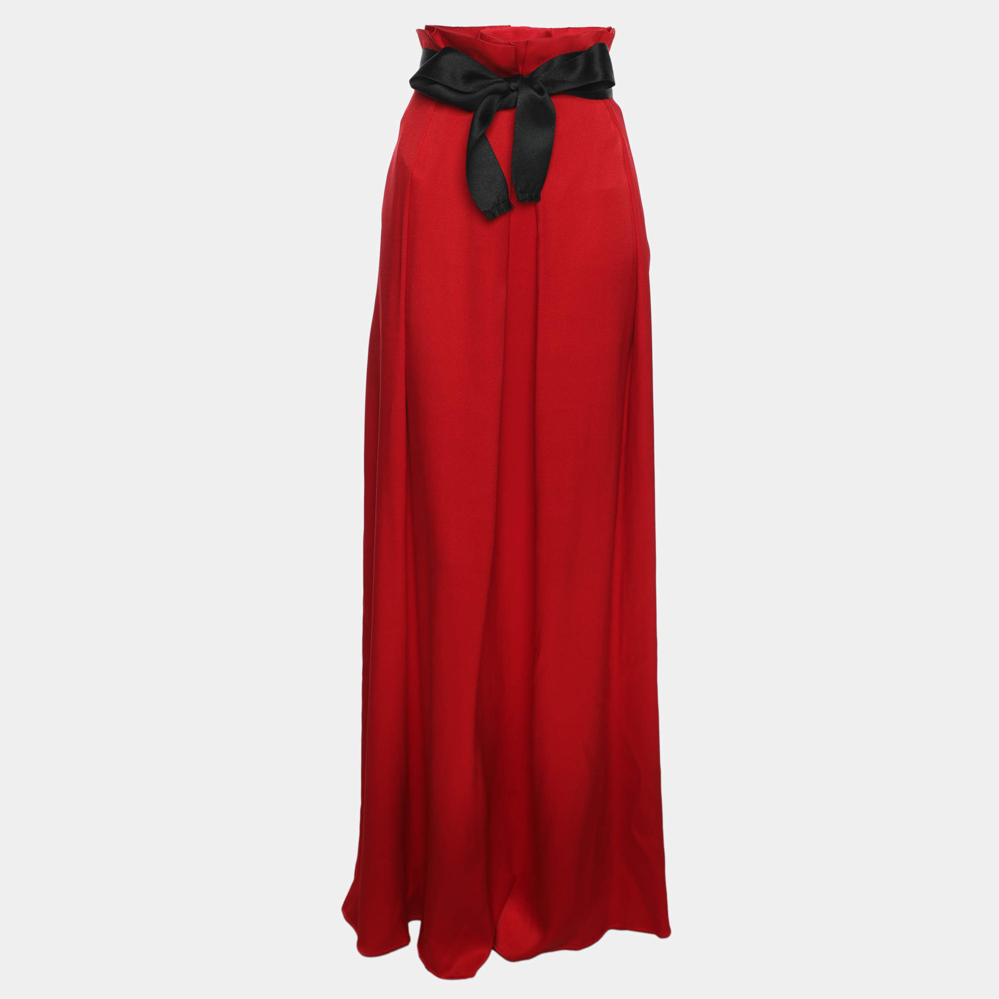 Carolina Herrera Red Silk Pleated Maxi Skirt S