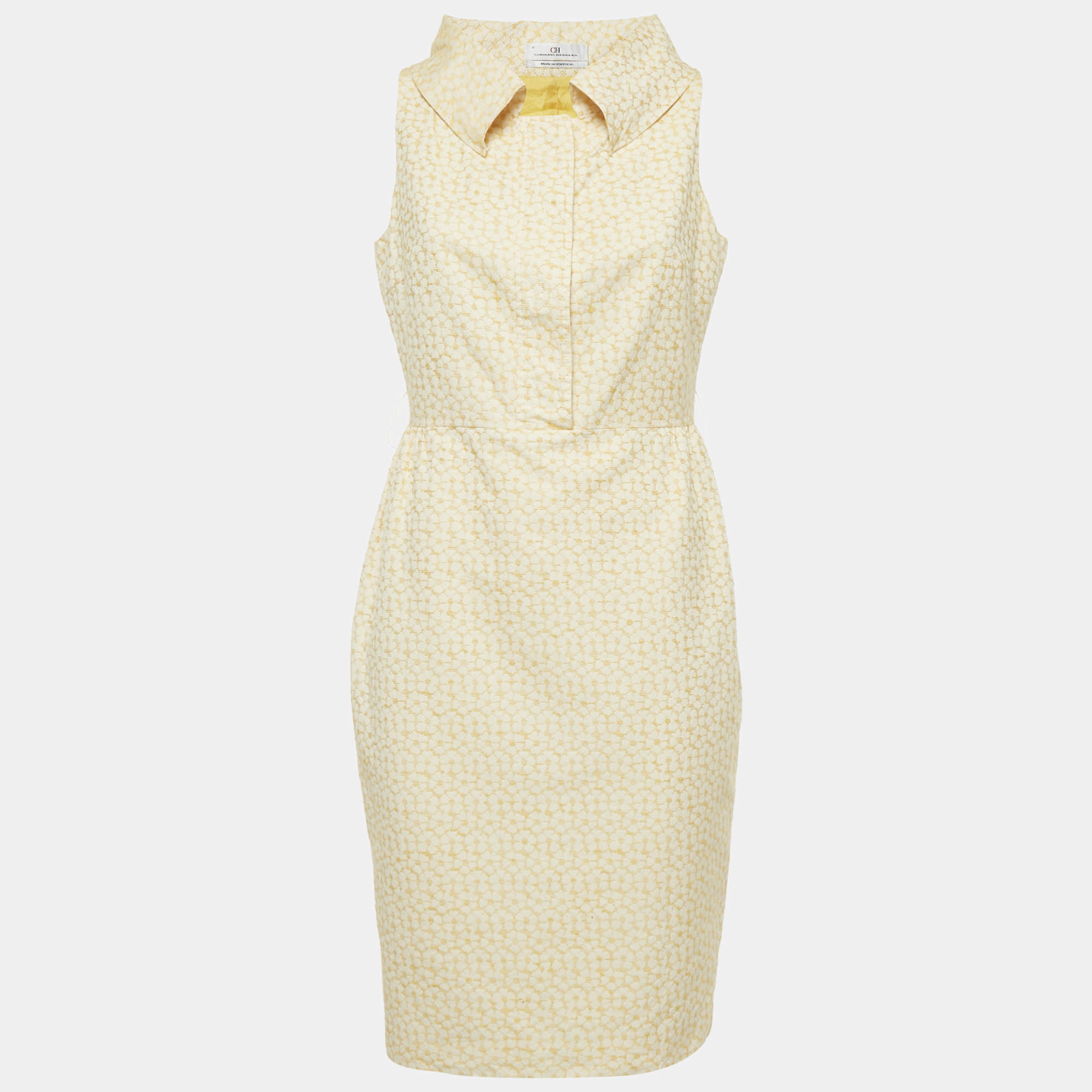 Pre Owned CH Carolina Herrera Yellow Floral Jacquard Cotton Mini Dress M