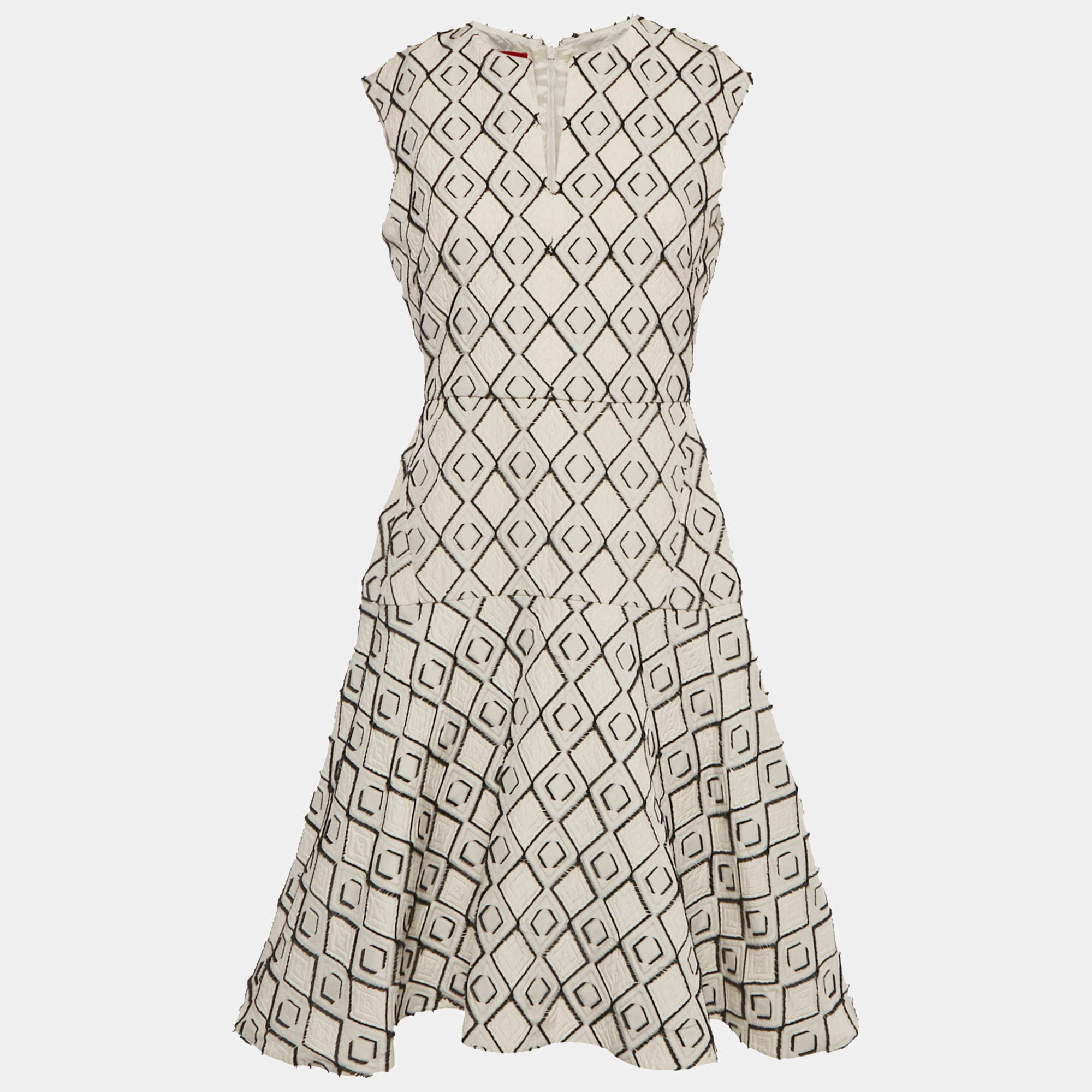 Pre Owned CH Carolina Herrera White Patterned Jacquard Sleeveless Midi Dress M