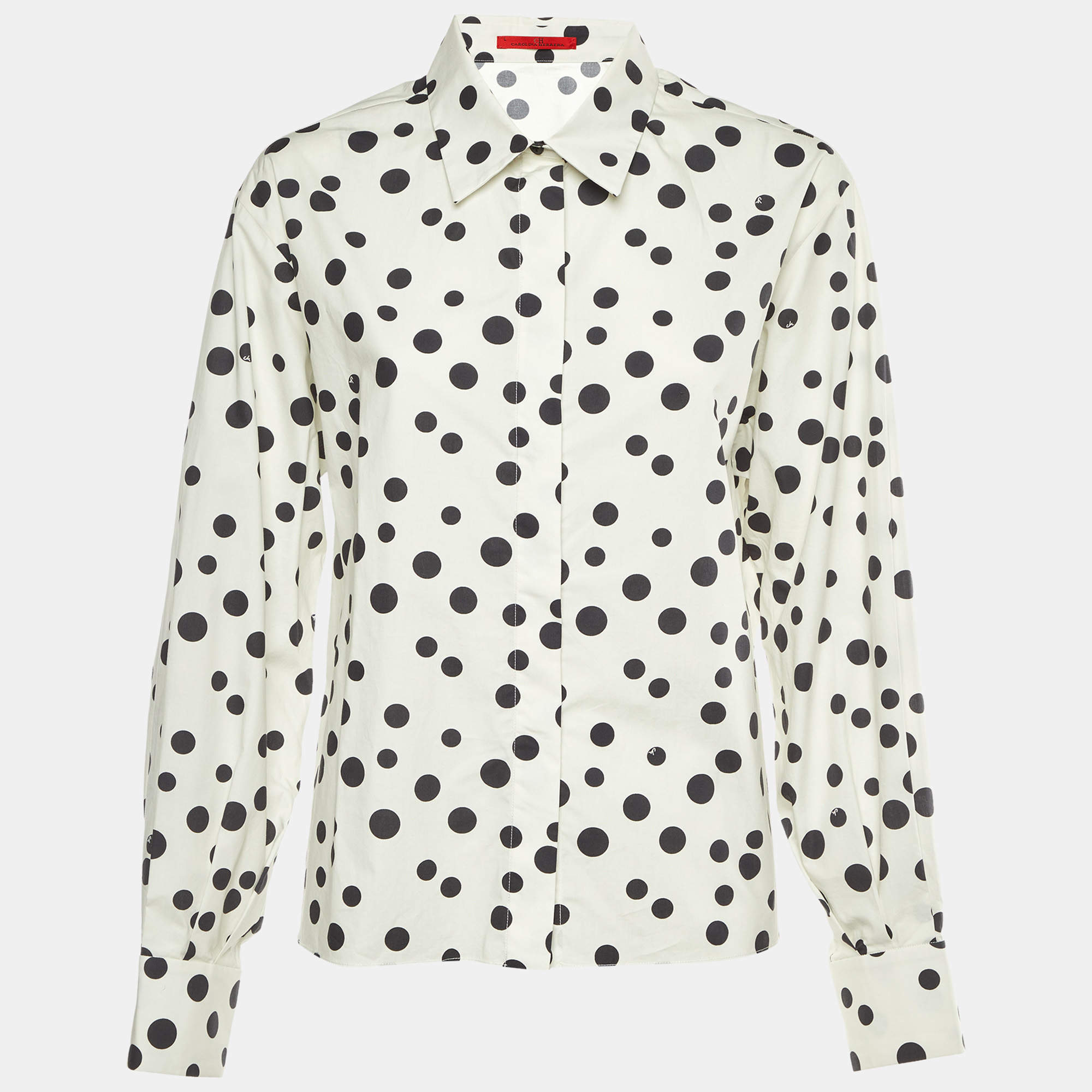Pre Owned CH Carolina Herrera White/Black Polka Dots Cotton Long Sleeve Shirt L
