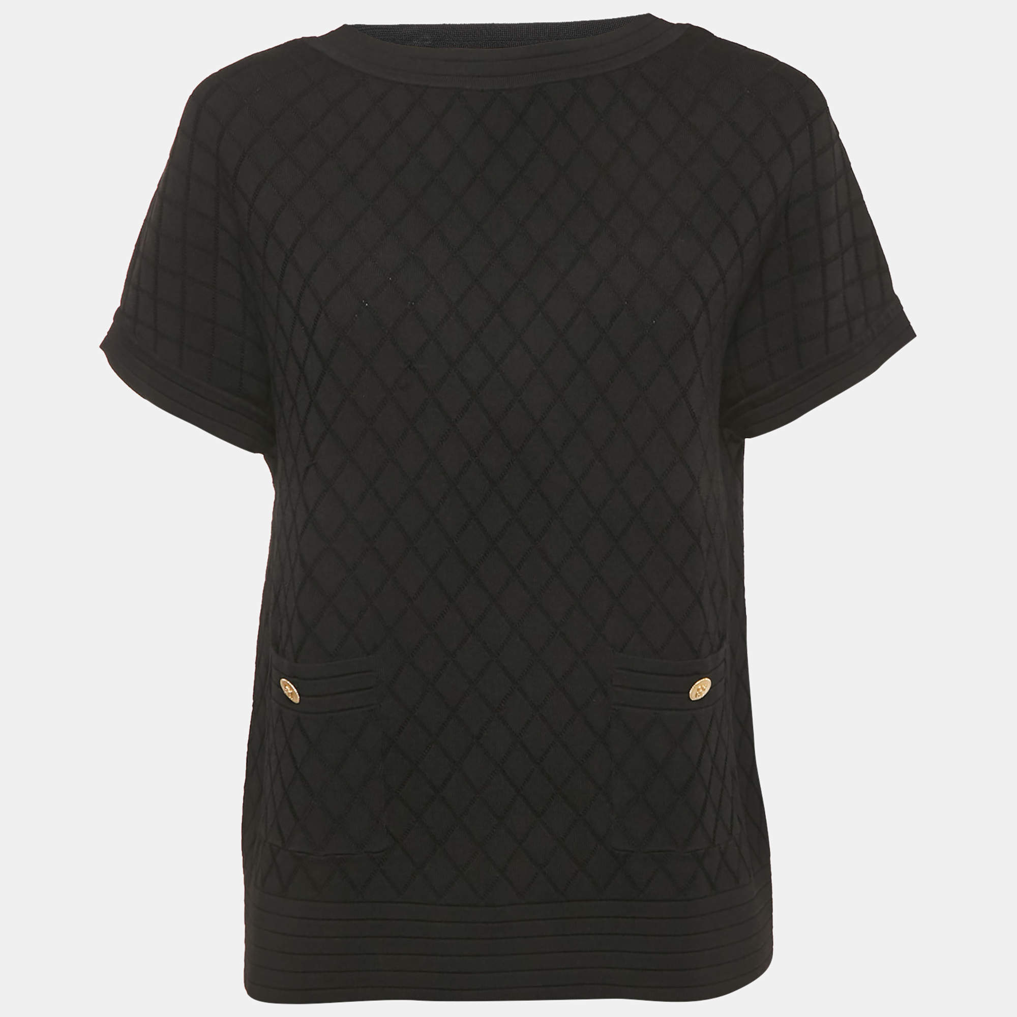 Pre Owned CH Carolina Herrera Black Diamond Knit Top XS