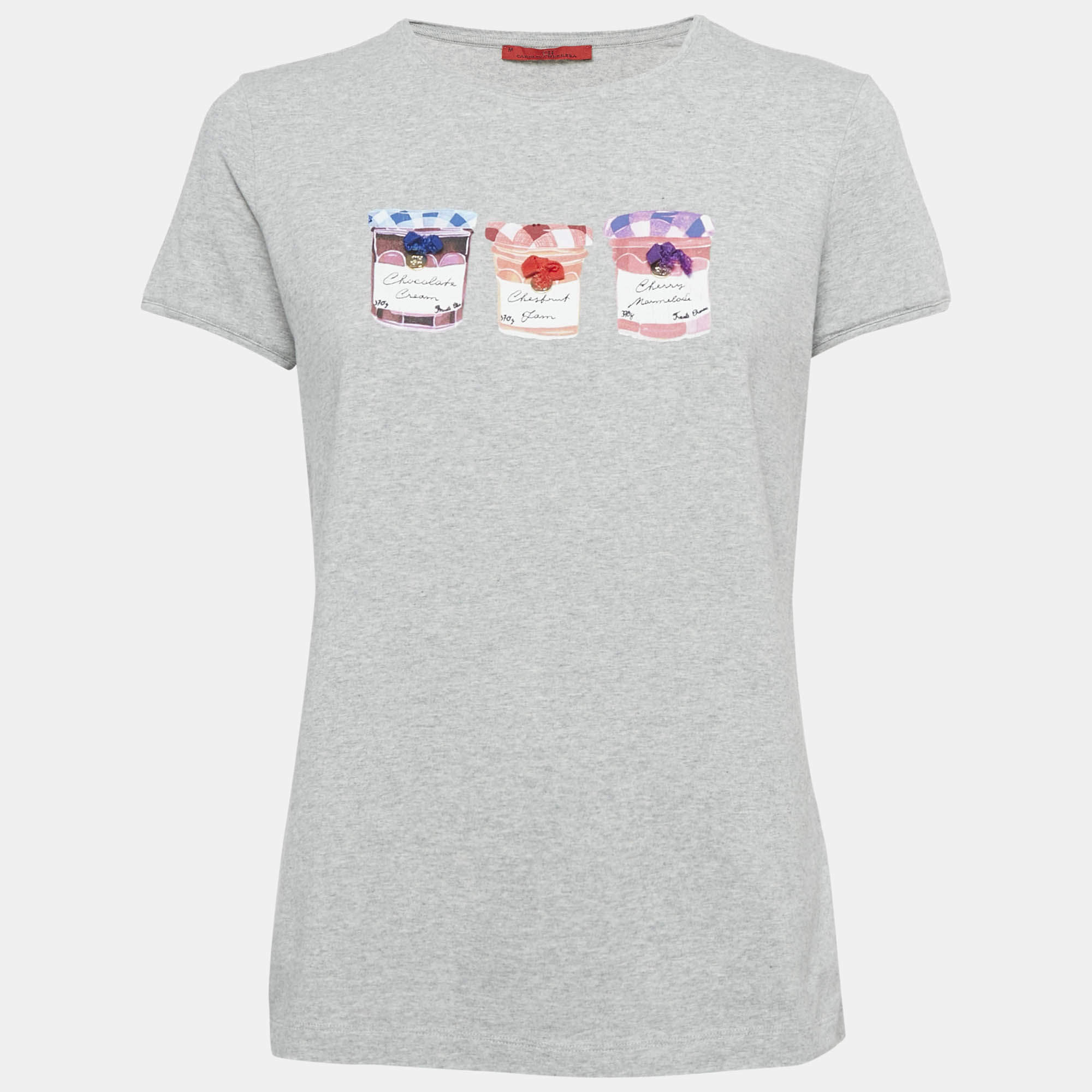 Pre Owned CH Carolina Herrera Grey Printed Cotton T-shirt M